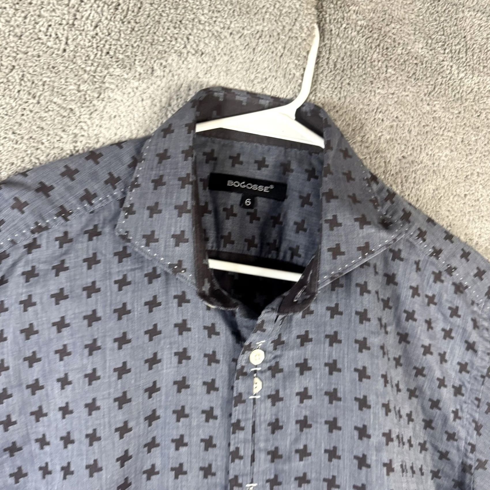 Vintage Bogosse Shirt Mens XL Blue Geometric Long Sleeve Button Front Dress Woven Size 46R - 6 Thumbnail