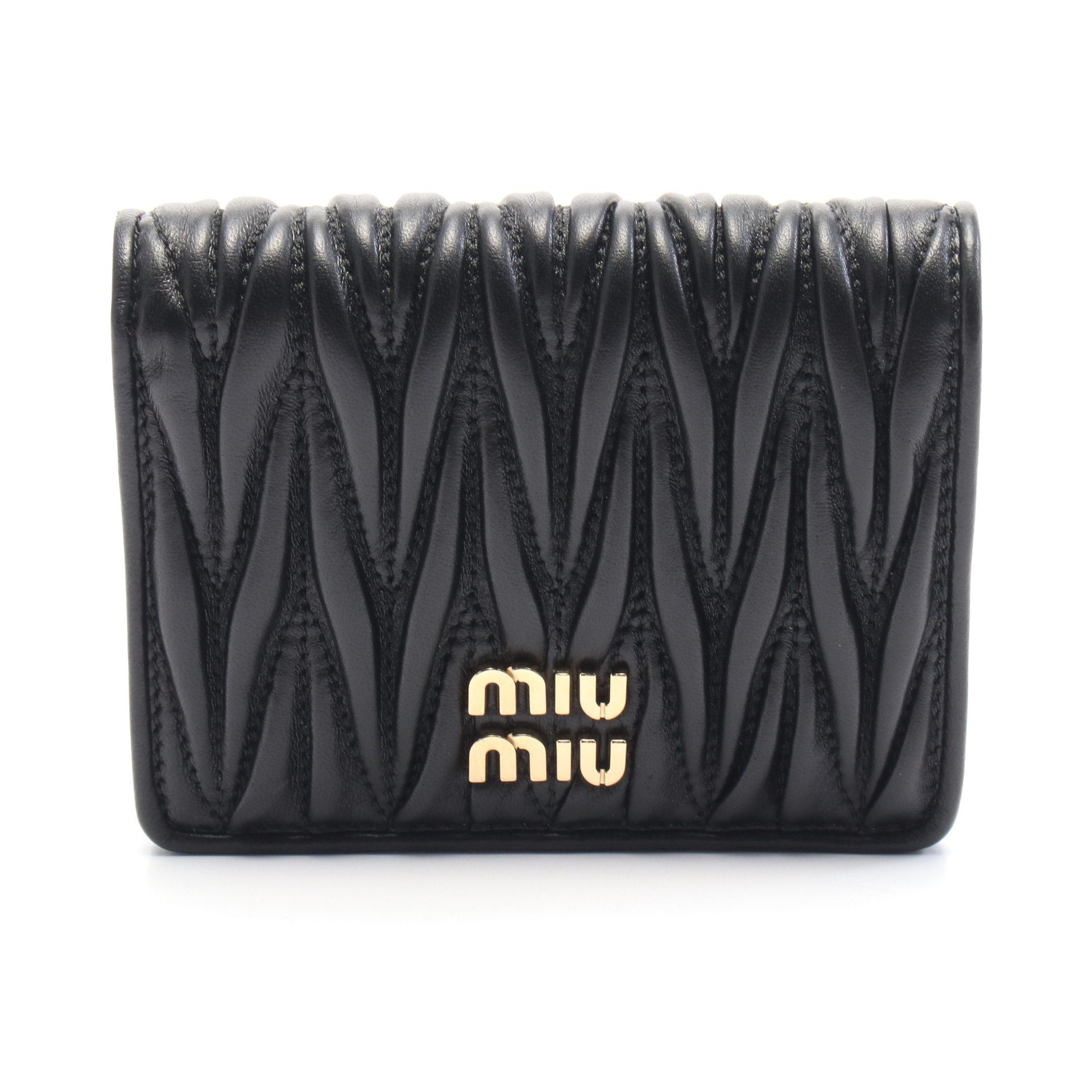 Miu Miu Miu Miu Matelasse Bi-Fold Wallet Leather Black Size ONE SIZE - 1 Thumbnail