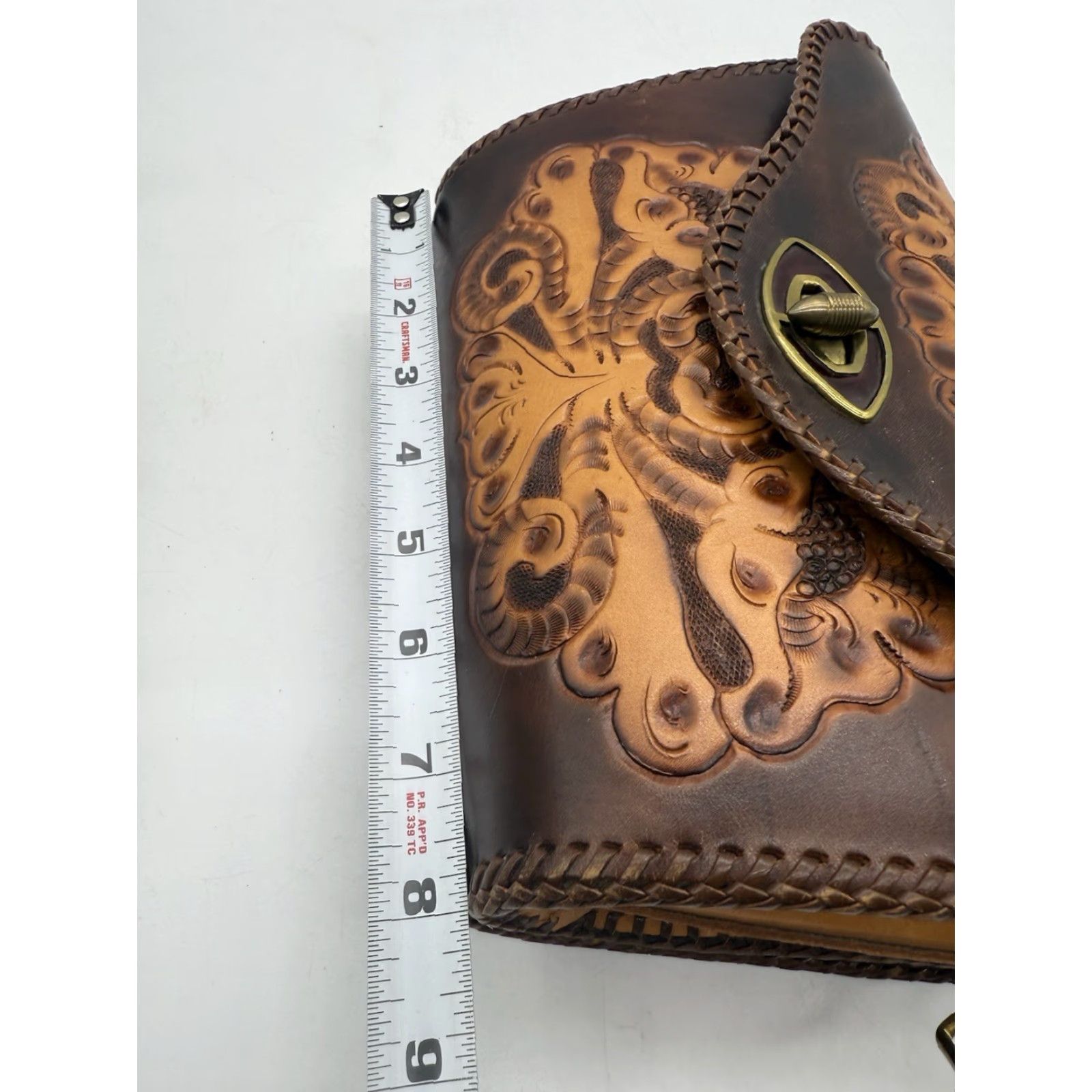 Vintage VINTAGE Clifton's Hand Tooled Leather Purse Handbag Western Floral Medium Brown Clifton Leather Shoulder Bag Women 80s 90s Western Mens Womens Size ONE SIZE - 3 Thumbnail
