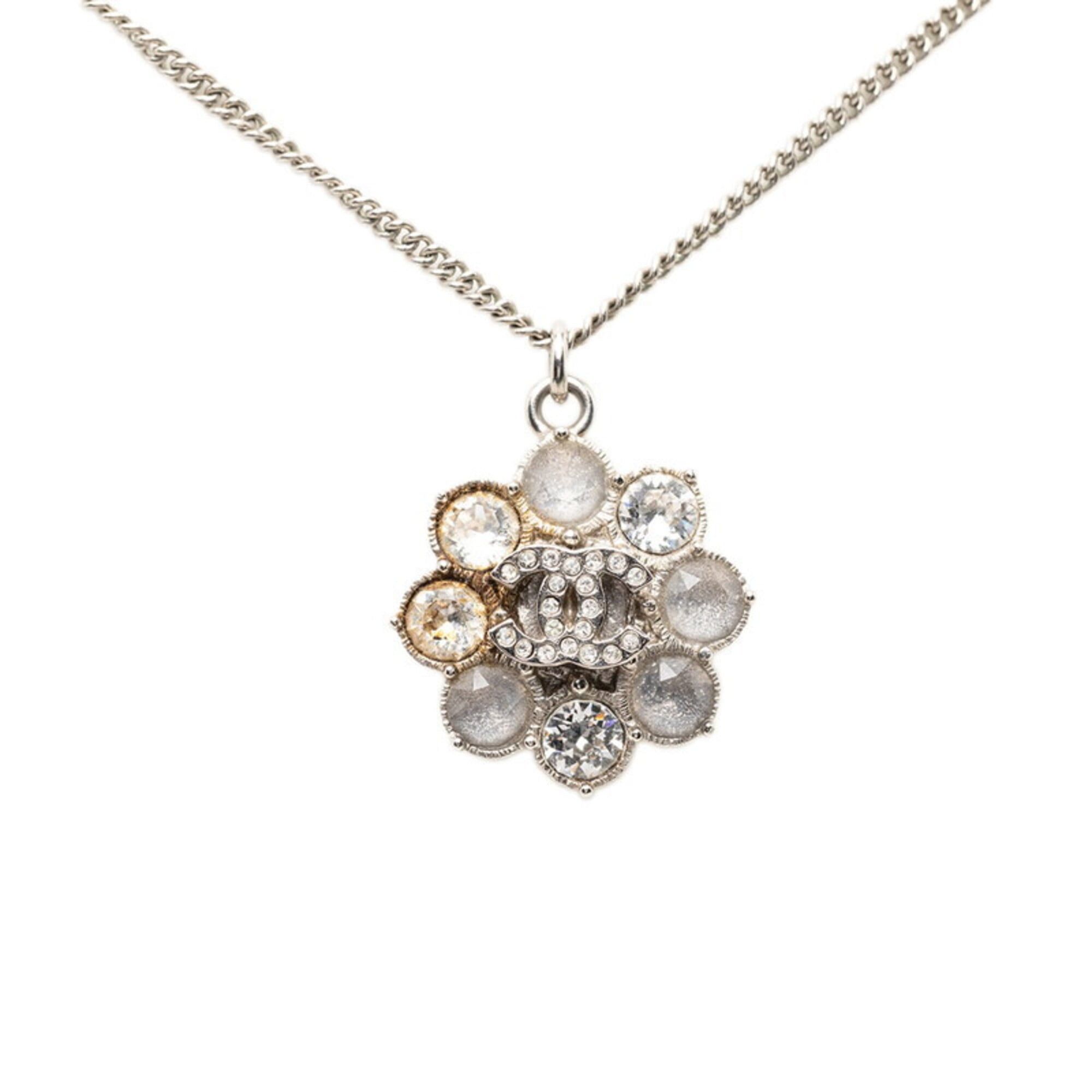 Chanel Chanel Coco Mark Flower Chain Pendant Necklace B16V Silver Metal Rhinestone Women's CHANEL Size ONE SIZE - 1 Thumbnail