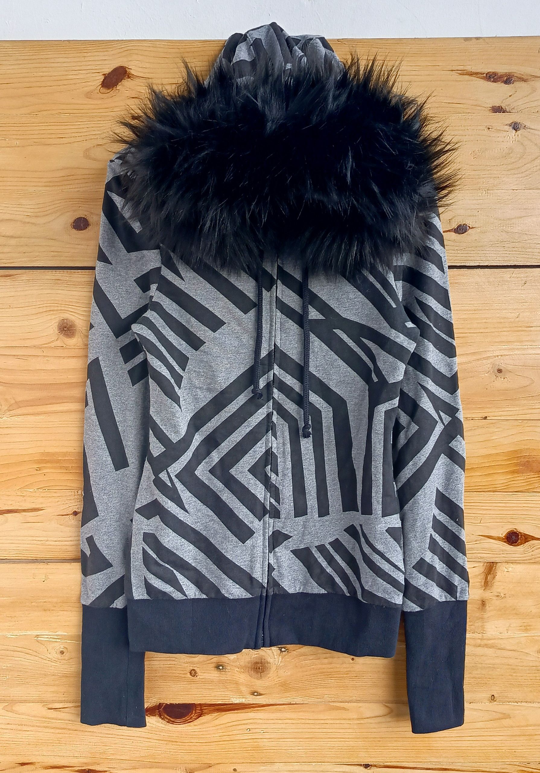 Vintage Black Striped Fur Hoodie
