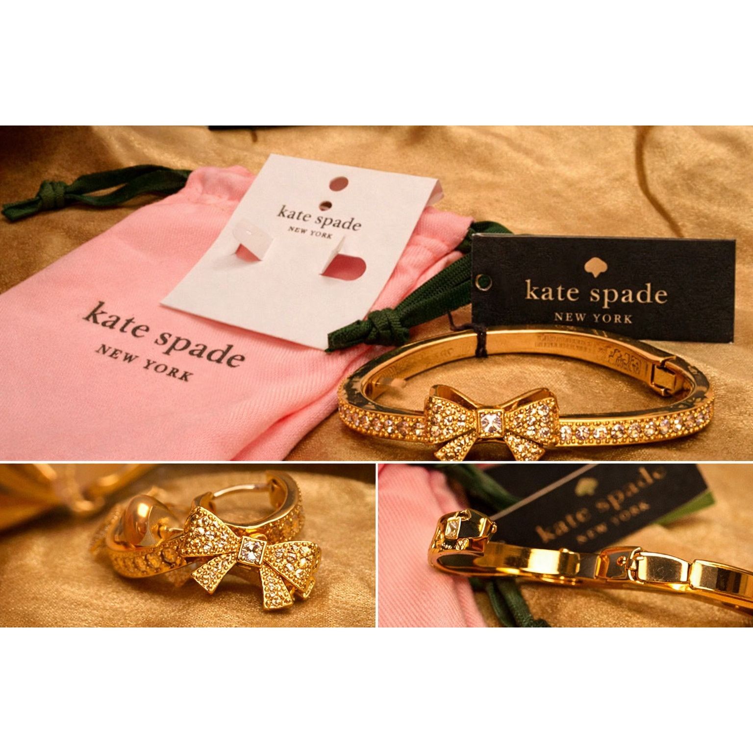 Kate Spade Kate Spade Bow Set Bracelet Huggie Earrings Gold Rhinestone Size ONE SIZE - 6 Thumbnail