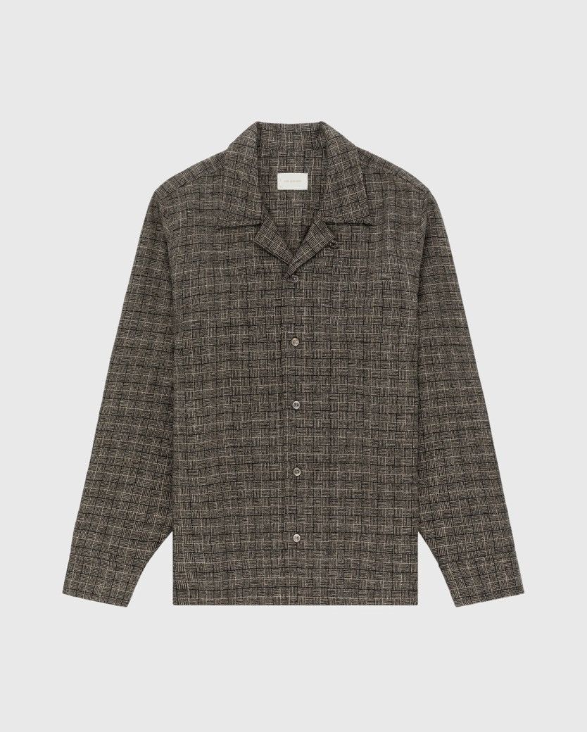 image of Aime Leon Dore Jacquard Camp Collar Wool Shirt Size L Fw23 in Black, Men's