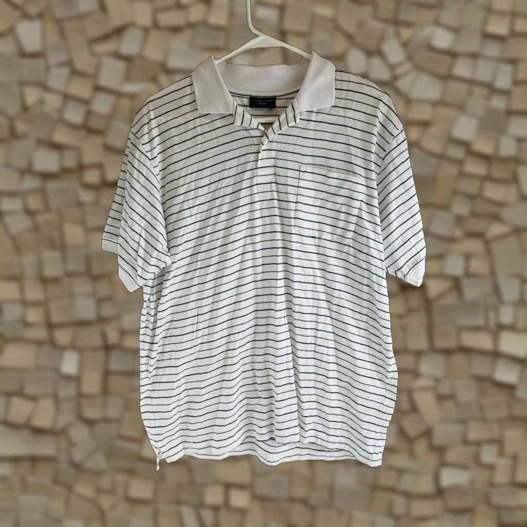 Vintage Proline Colours Polo Shirt Men's XL Navy White Striped Short Sleeve Polo Shirt Navy Blue White Striped XL Mens Size US XL / EU 56 / 4 - 1 Thumbnail