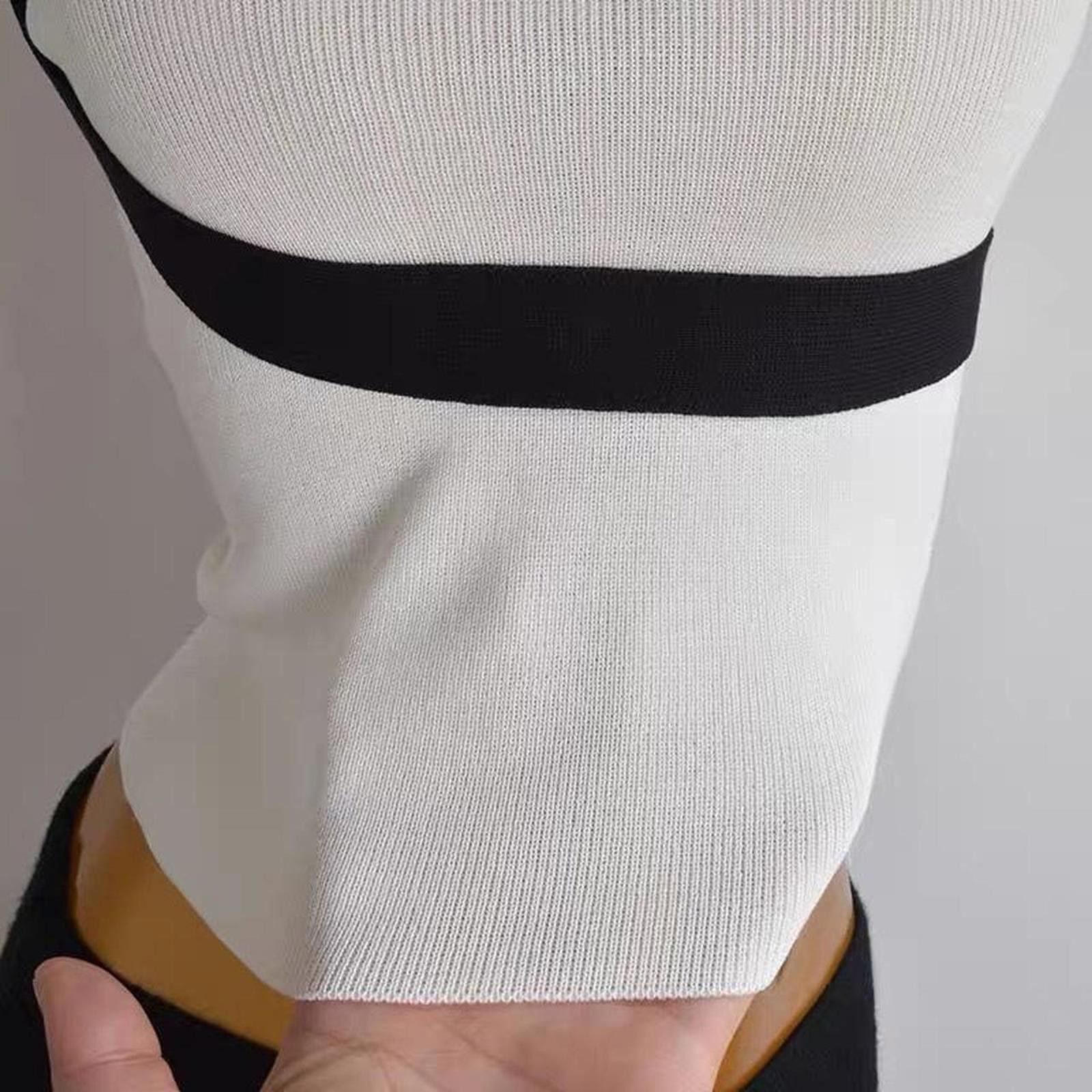 Japanese Brand Deadstock black and white knit striped one shoulder tank top Size ONE SIZE - 3 Thumbnail