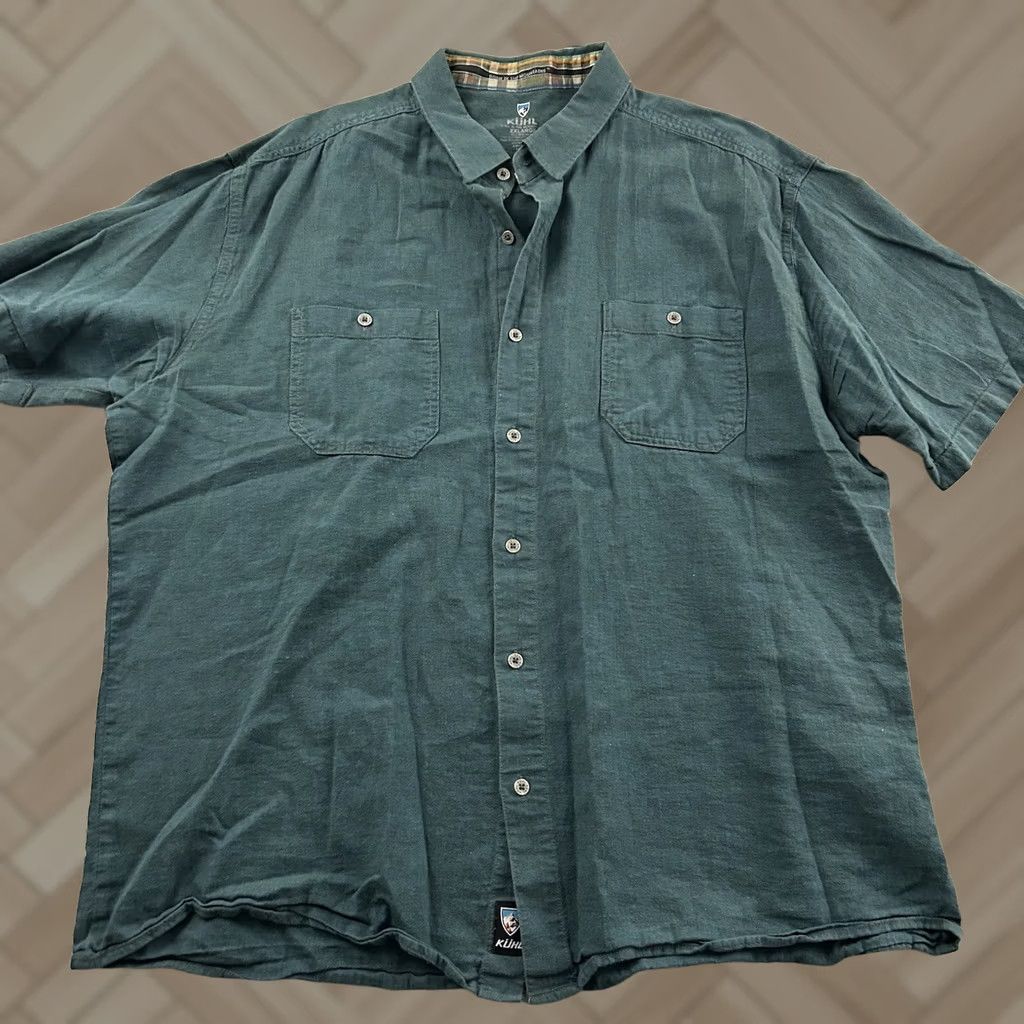 Vintage Kuhl Linen Blend Short Sleeve Button Front Shirt Men's XXL Green Blue Size US XXL / EU 58 / 5 - 1 Thumbnail