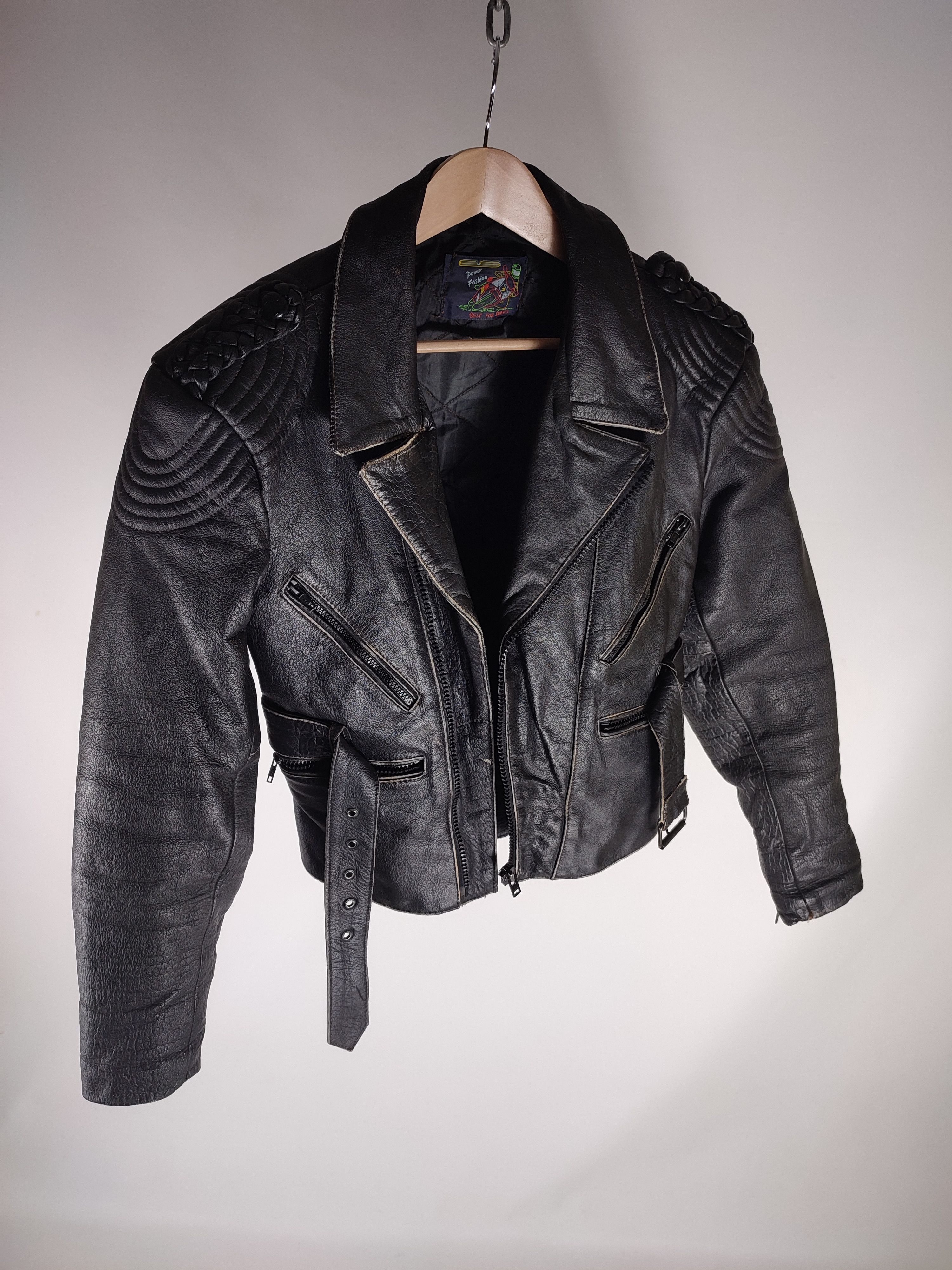 image of Vintage Moto Biker Leather Jacket in Black, Men's (Size Medium)