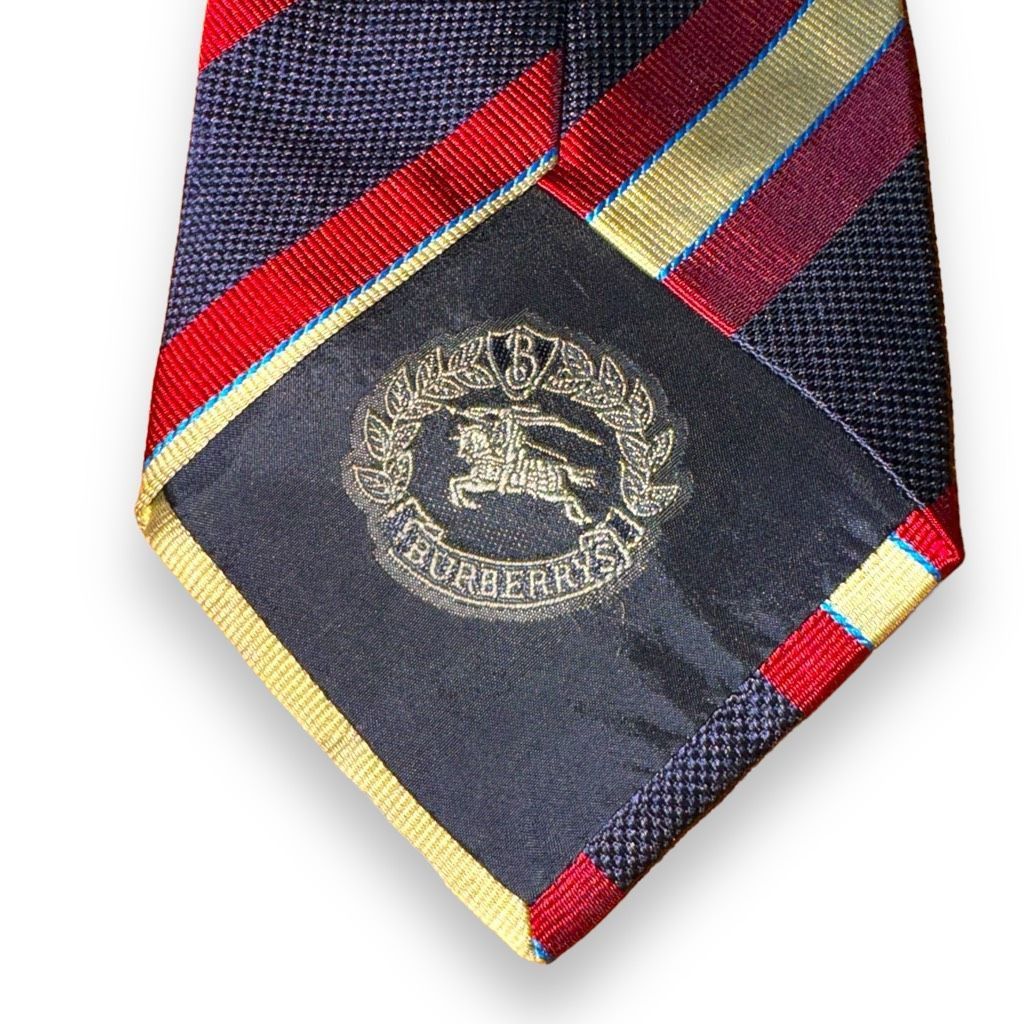 Burberry Burberry London Navy & Red Rep Stripe Handmade Silk Tie Size ONE SIZE - 4 Thumbnail