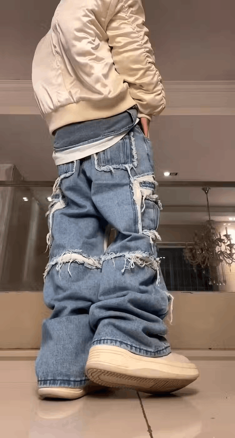 Japanese Brand × Jean Street hip hop washed grunge raw edge wide leg jeans Size US 30 / EU 46 - 3 Thumbnail