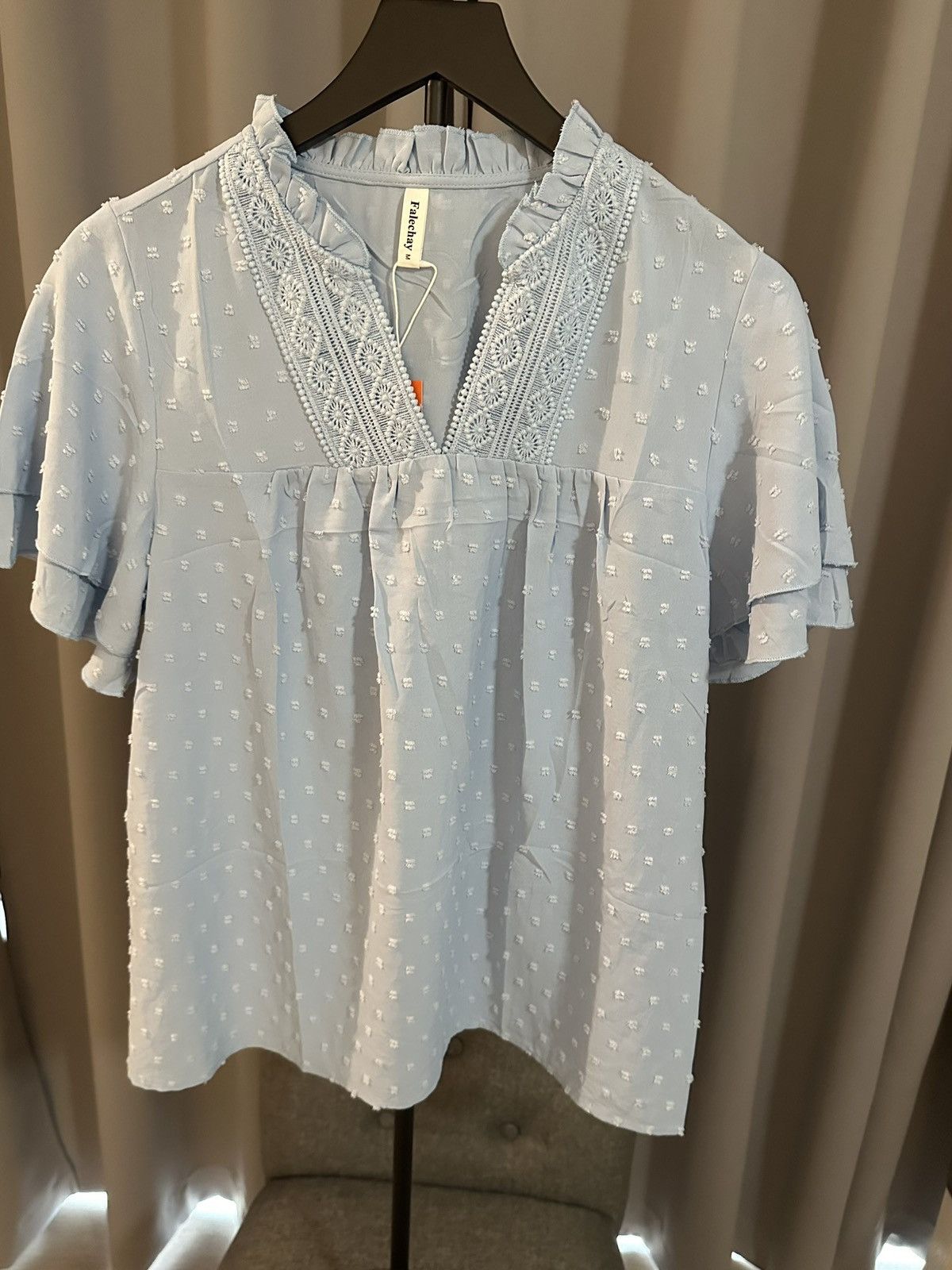 Other Light blue textured v-neck sleeve blouse Size M / US 6-8 / IT 42-44 - 1 Thumbnail
