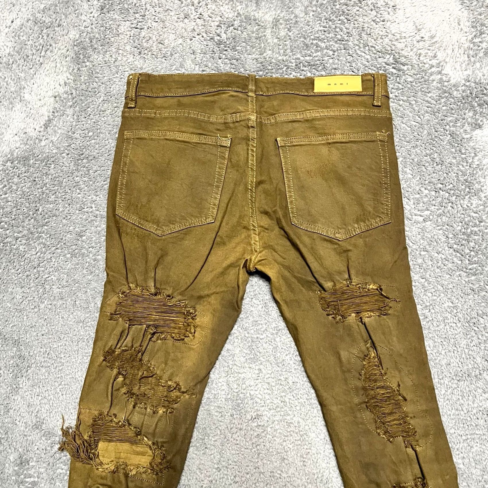 MNML MNML Jeans Mens Skinny Distressed Brown Stretch Stacked Pants 33 Size US 33 - 4 Thumbnail