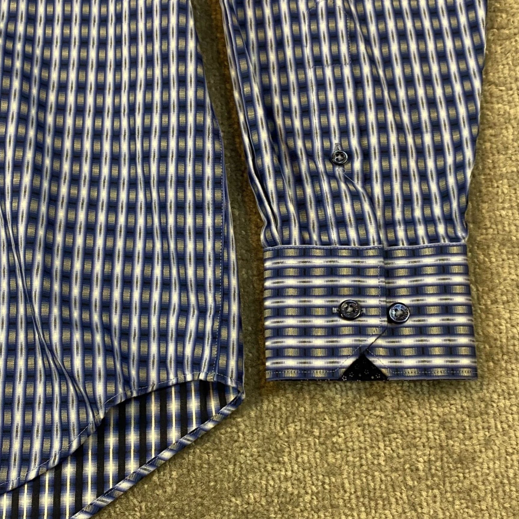 BUGATCHI BUGATCHI Shirt Mens Small Blue Plaid Geometric Button Up Casual Dress Top L/S Size US S / EU 44-46 / 1 - 5 Thumbnail