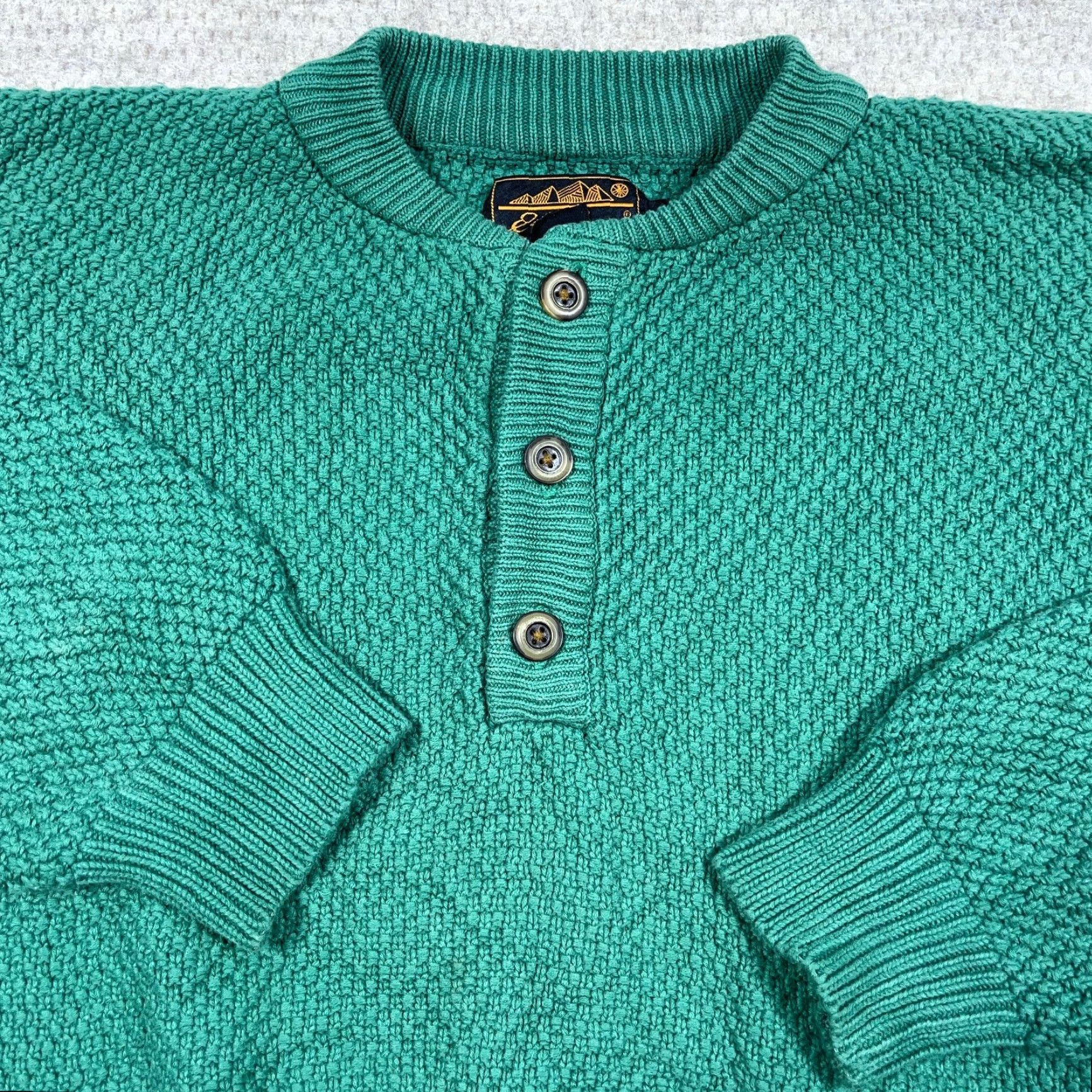 Eddie Bauer VINTAGE Eddie Bauer Sweater Men L Green Henley Waffle Knit Fishermen Grandpa Logo Pullover Knit Casual Classic 90s Mens Size US L / EU 52-54 / 3 - 2 Thumbnail