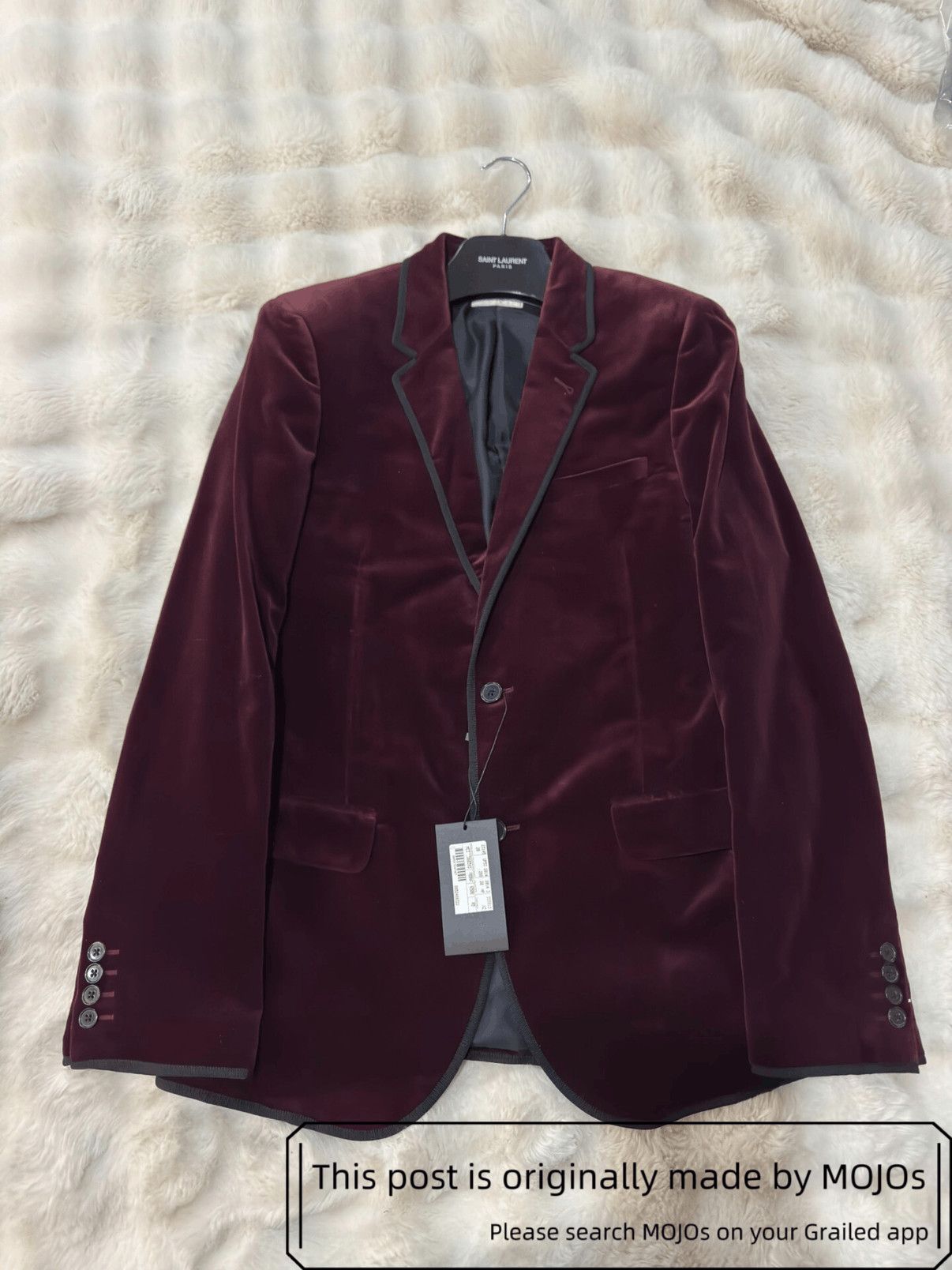 Sz 48 Saint Laurent Paris 14AW Velvet Wine Blazer mojos32