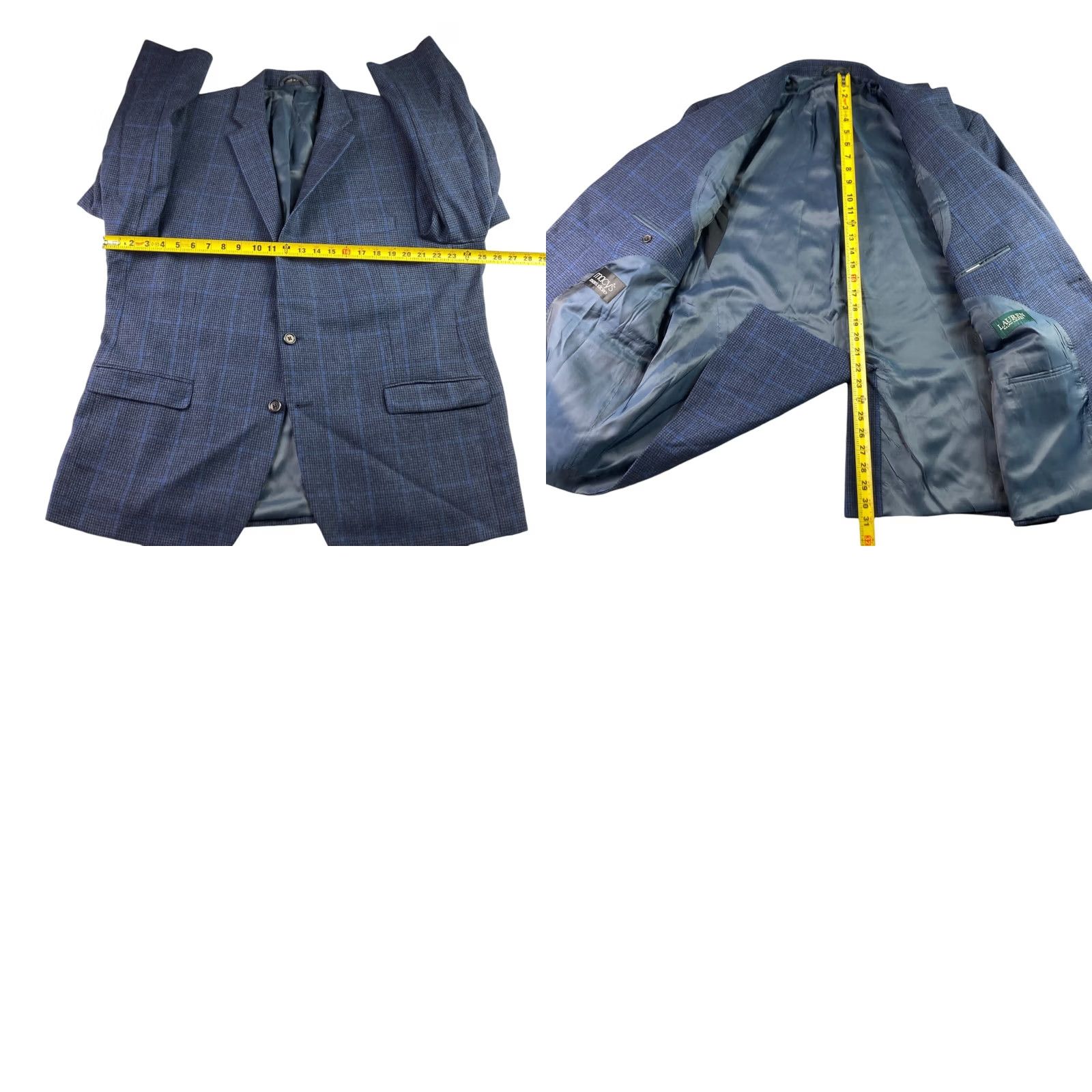 Ralph Lauren VINTAGE? No. Lauren Ralph Lauren LRL Men's Flannel Blazer Windowpane 48 Navy Blue Wool 2-Button Notch Lapel Jacket Mens Regular Pocket Inner 4-Button? Size 48R - 8 Thumbnail