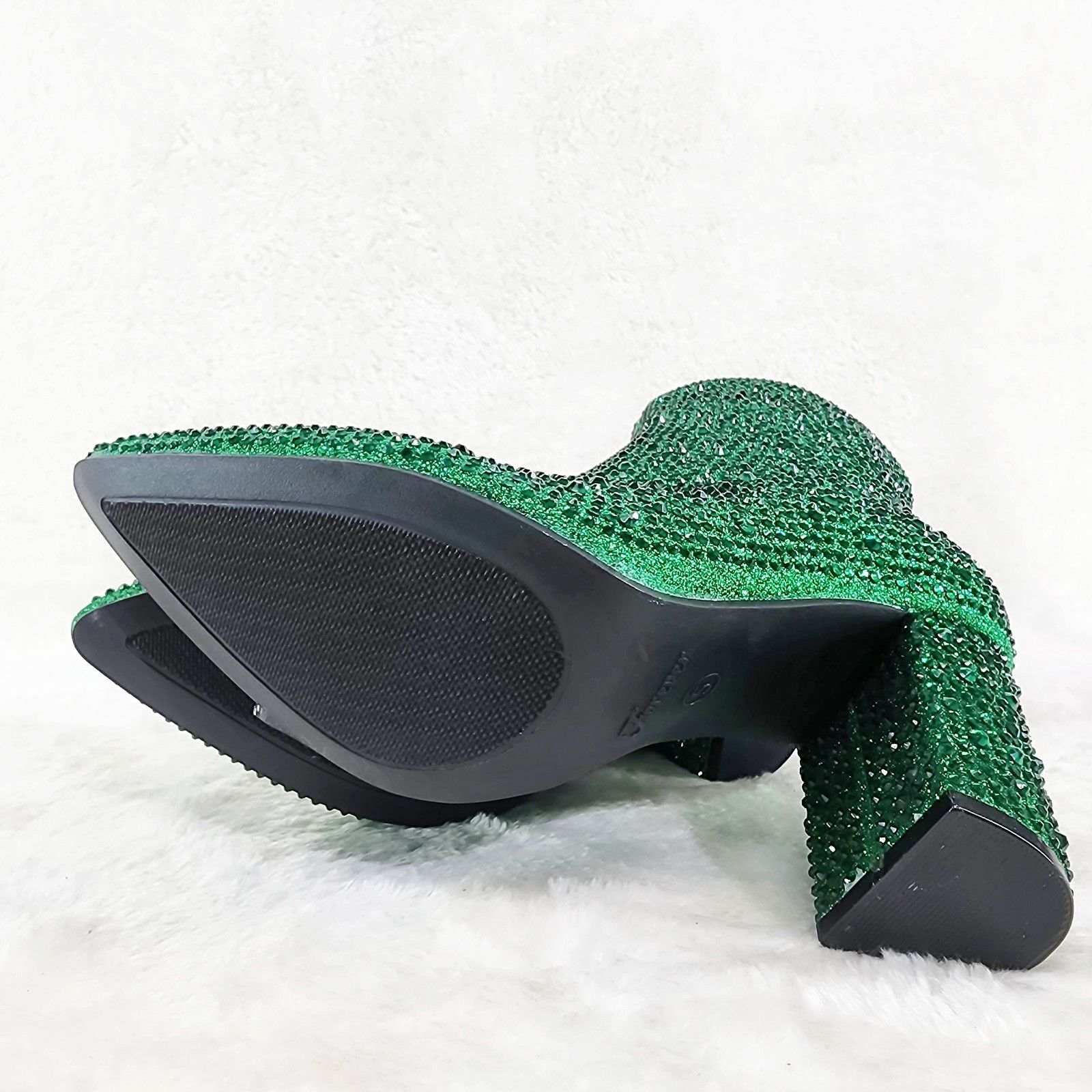 Other Crystel Emerald Green Rhinestone Block Heel Ankle Boots (US Size US 7.5 / IT 37.5 - 7 Thumbnail