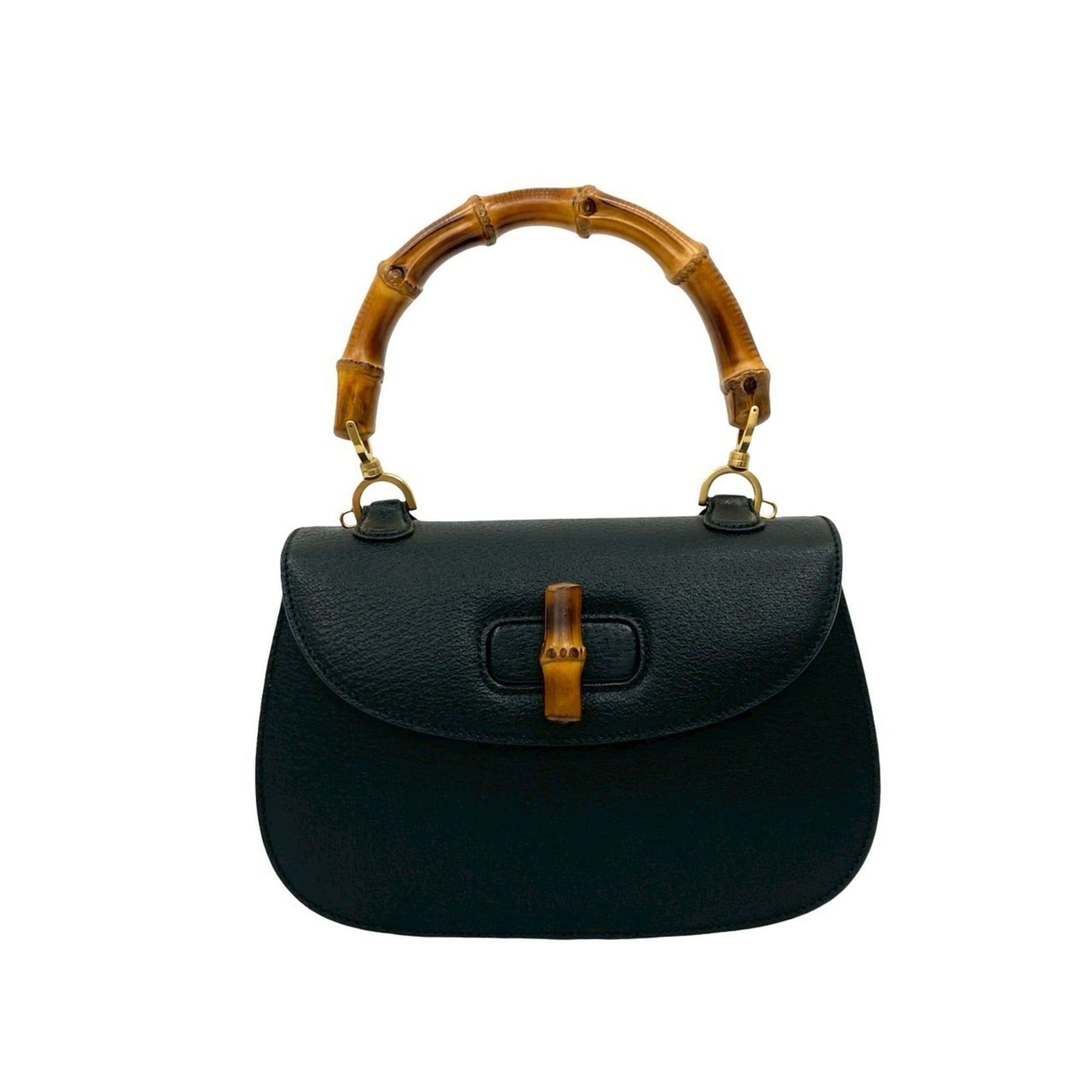 Gucci GUCCI Old Gucci Bamboo Leather Turnlock Handbag Black 65731 Size ONE SIZE - 1 Thumbnail