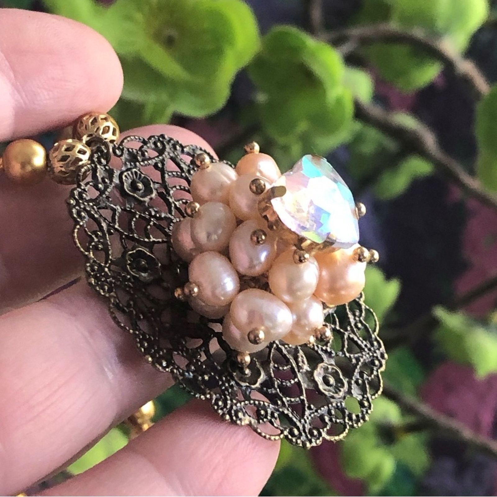 Handmade Handcrafted repurpose pearl cluster filigree Pearl necklace Size ONE SIZE - 9 Thumbnail