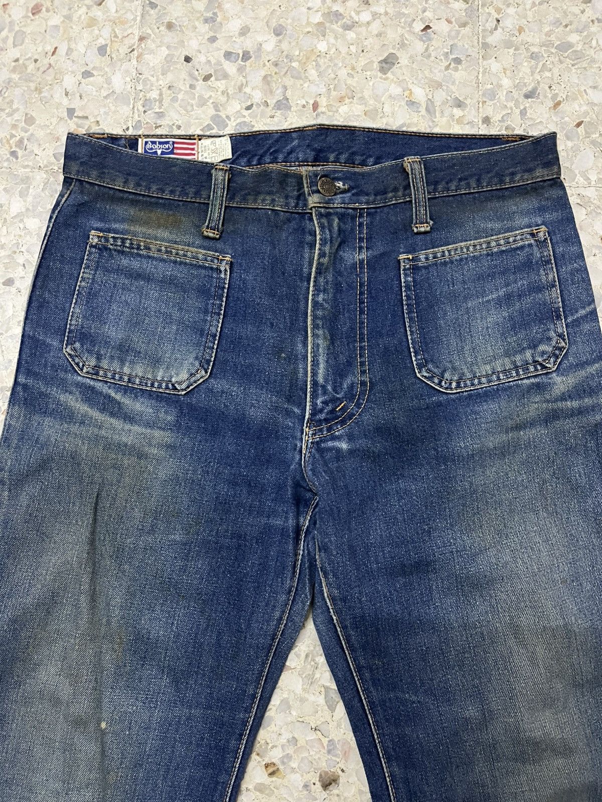 Vintage Bobson Made in Japan 70s Bell Bottom Jeans Scovill Hardware Size US 33 - 3 Thumbnail
