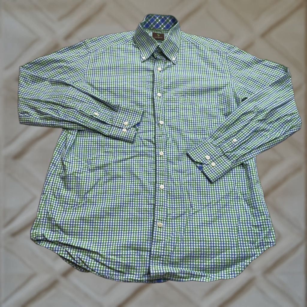 Tailorbyrd TAILORBYRD Button-Up Shirt Mens Large Green Check Plaid Pocket Logo Collared Top Size US L / EU 52-54 / 3 - 1 Thumbnail