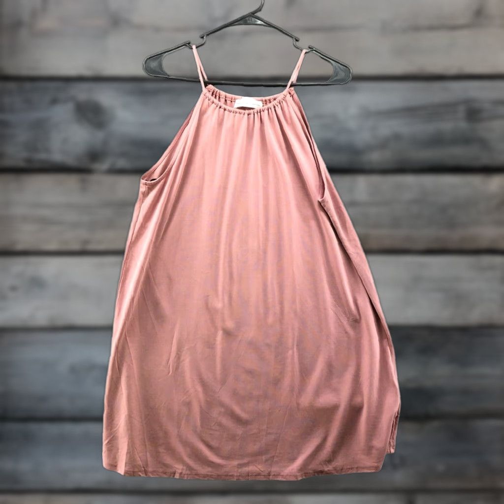 Vintage If You Be My Star I'll Be Your Sky Pink Modal Blend High Neck Cami Dress S Women's Casual Sleeveless Knit Short Dress Size S / US 4 / IT 40 - 1 Thumbnail