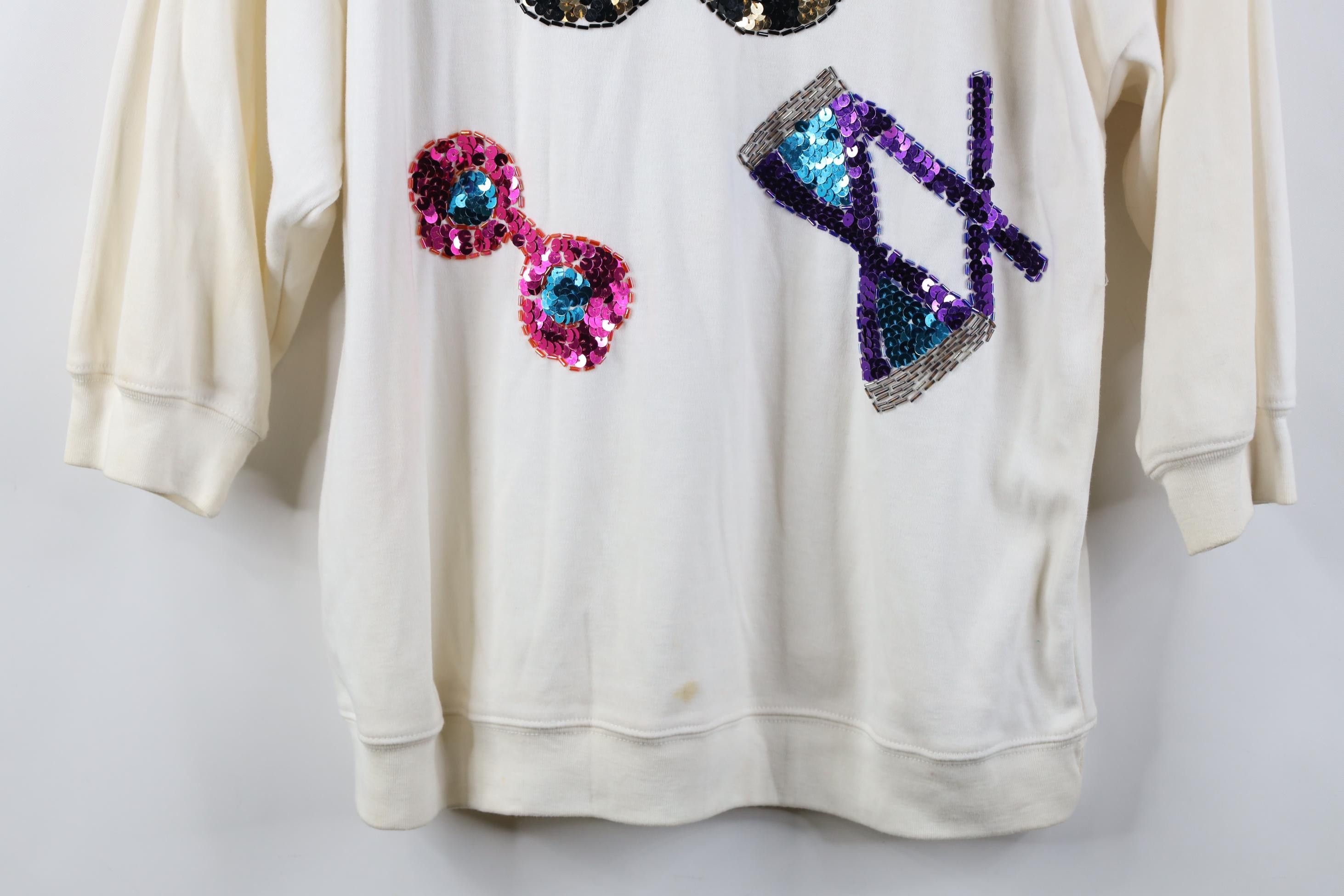 Vintage Vintage 90s Sequin Glasses 3/4 Sleeve Pullover T-Shirt Size L / US 10 / IT 46 - 3 Thumbnail