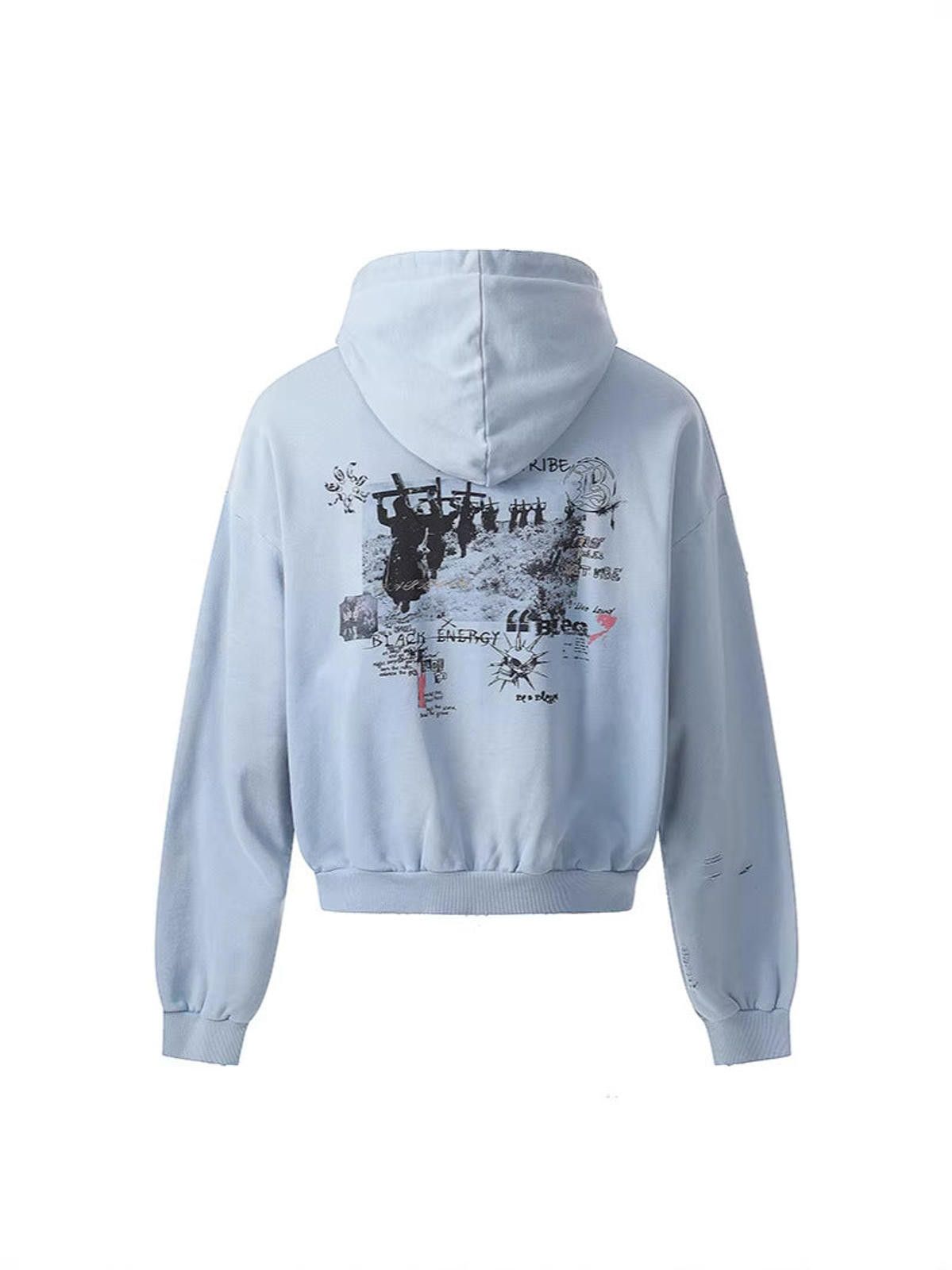 Other Ripped Print Washed Graphic Zip Hoodie | Baby Blue Size US M / EU 48-50 / 2 - 3 Thumbnail