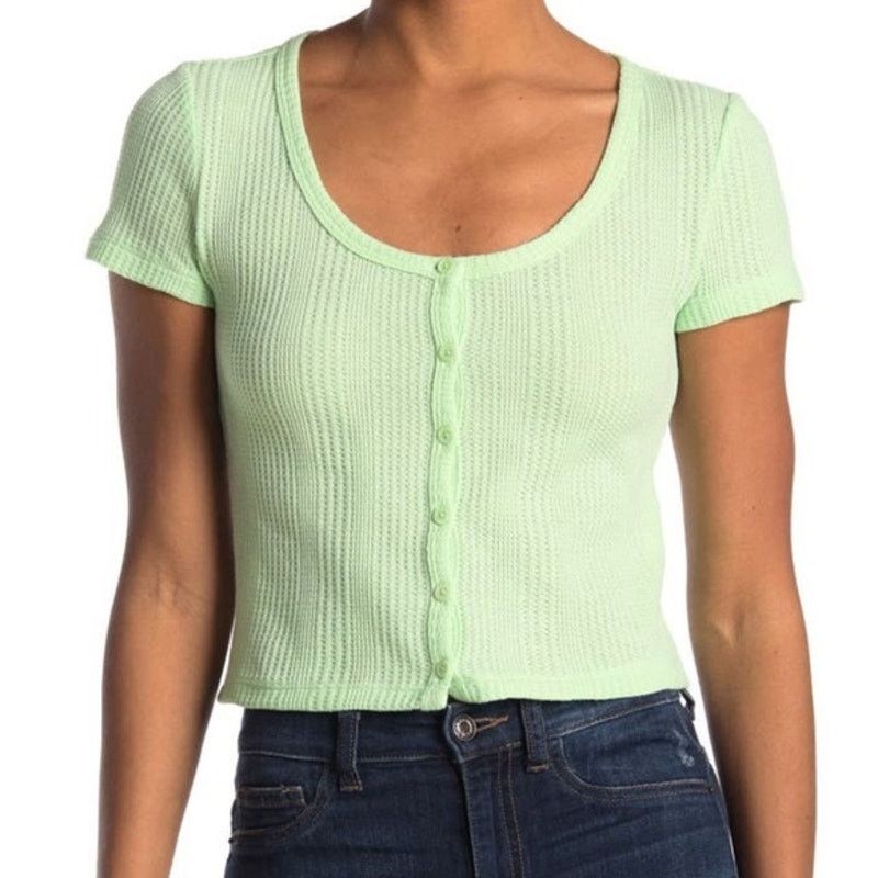Unknown London ELODIE NWT Waffle Knit Short Sleeve ButtonUp Crop Top Medium Size M / US 6-8 / IT 42-44 - 2 Thumbnail