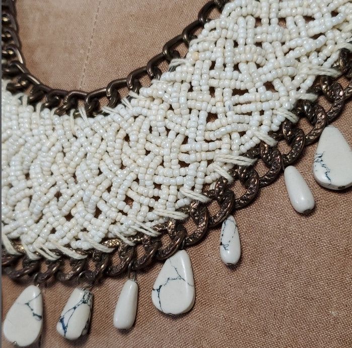 Handmade Necklace 18-24" Collar Woven Beaded Hand Crafted White Size ONE SIZE - 5 Thumbnail