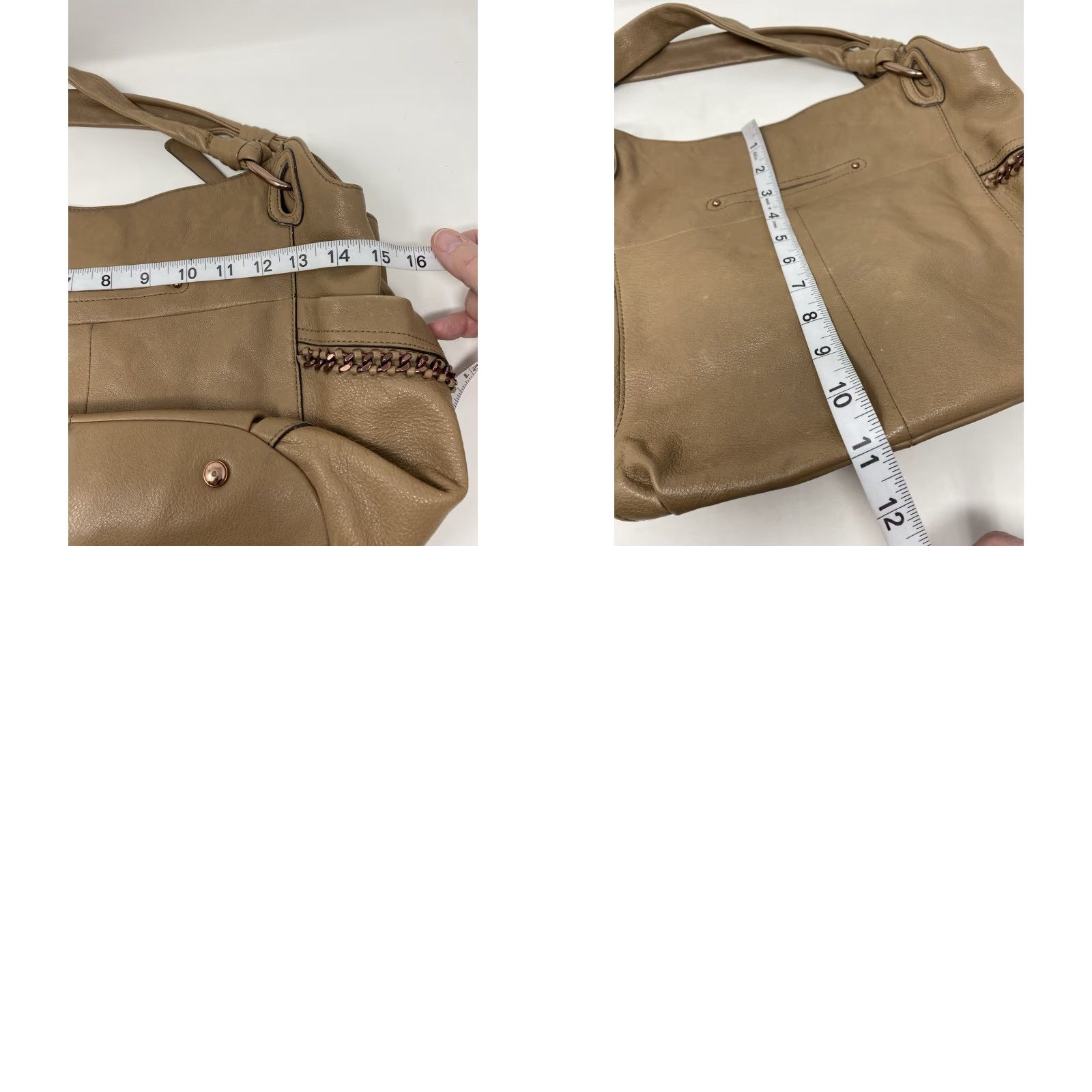 Vintage B. Makowsky Handbag Tan Soft Leather Shoulder Bag Chain Detail Snake Print Tote Size ONE SIZE - 9 Thumbnail