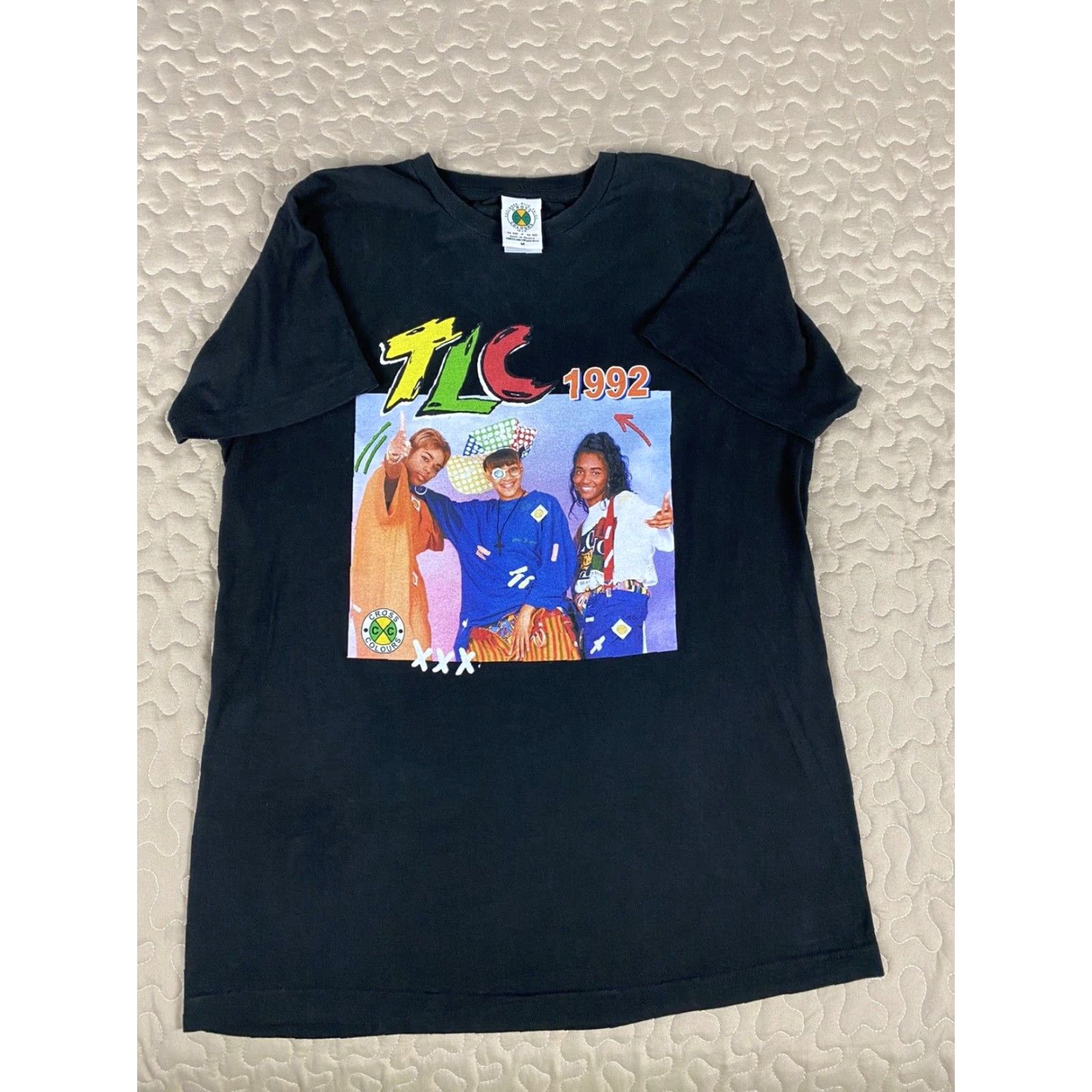 Vintage VINTAGE Cross Colours TLC 1992 Retro T-Shirt Graphic Tee Mens M Black 90s Hip Hop Shirt Mens Size US M / EU 48-50 / 2 - 2 Thumbnail