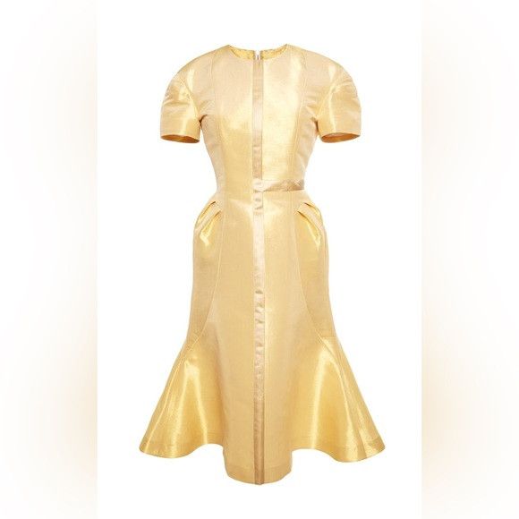 Thom Browne THOM BROWNE gold panelled short puff sleeve fitted midi dres Size S / US 4 / IT 40 - 2 Thumbnail