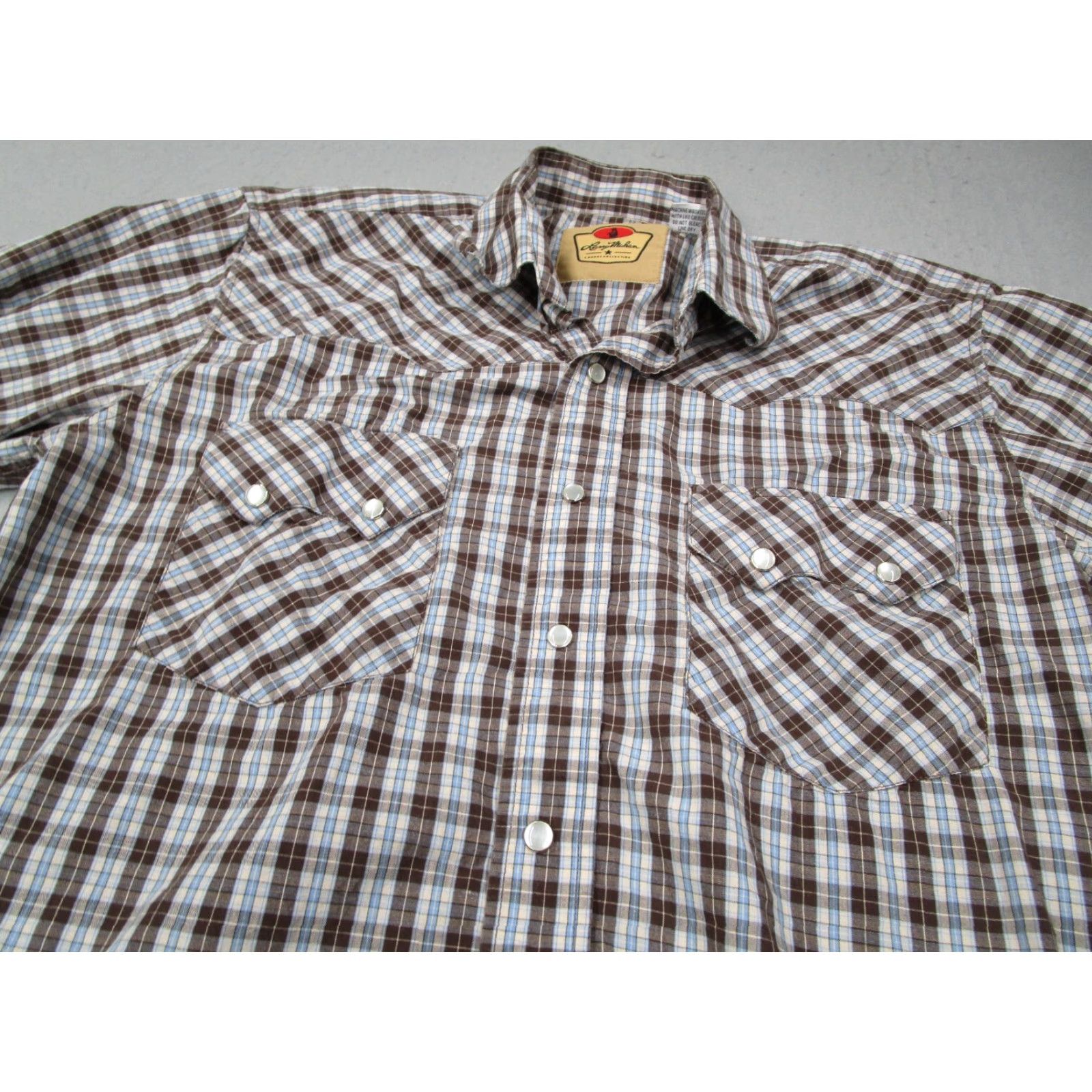 Vintage LARRY MAHAN Shirt Mens M Brown Plaid Button-Up Pearl Snaps Western Workwear Size US M / EU 48-50 / 2 - 2 Thumbnail
