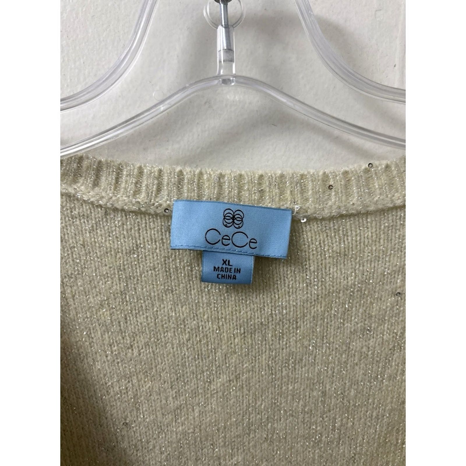 Vintage VINTAGE CeCe Sweater Womens XL Beige V-Neck Sequin Knit Drop Shoulder Pullover L/S NWT Size XL / US 12-14 / IT 48-50 - 5 Thumbnail
