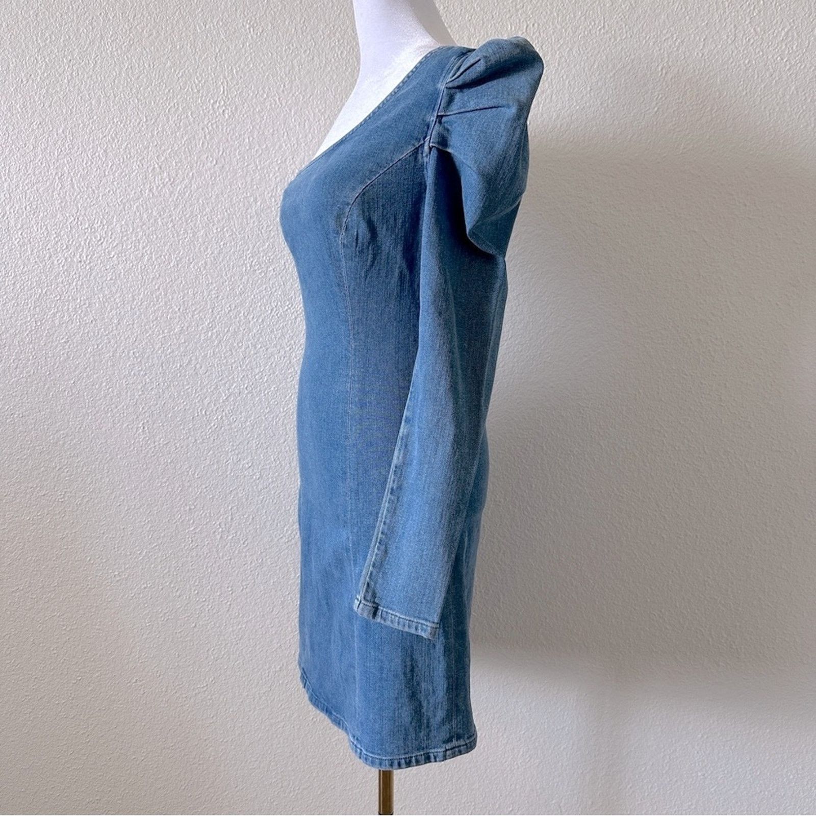 GRLFRND GRLFRND Ellie One Shoulder Denim Minidress NWT Sz. XS Size XS / US 0-2 / IT 36-38 - 5 Thumbnail