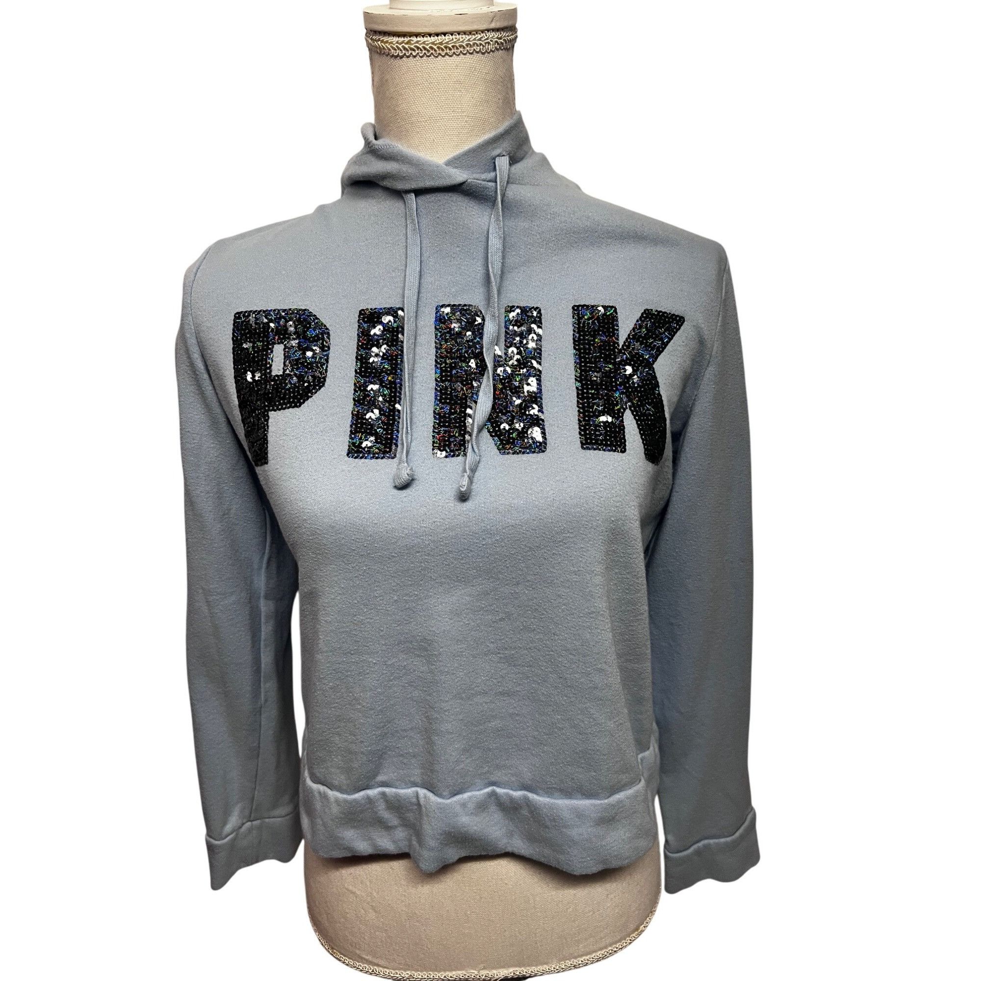 Victoria's Secret Victorias Secret Pink Womens Blue Sequin Crop Sweatshirt Hoo Size S / US 4 / IT 40 - 1 Thumbnail