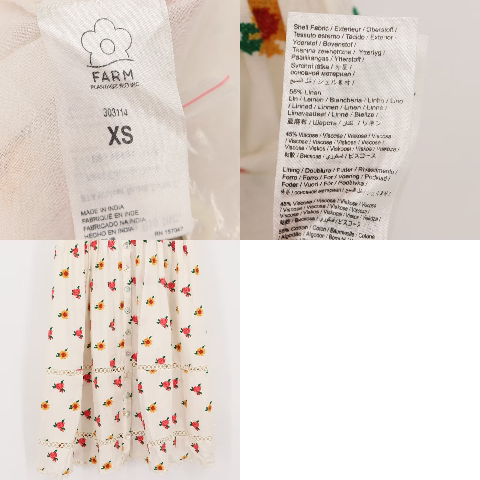 Farm Rio Farm Rio Dress Midi Dress Floral Embroidered Linen Blend XS White Sleeveless Button Front Sundress Womens Size XS / US 0-2 / IT 36-38 - 8 Thumbnail