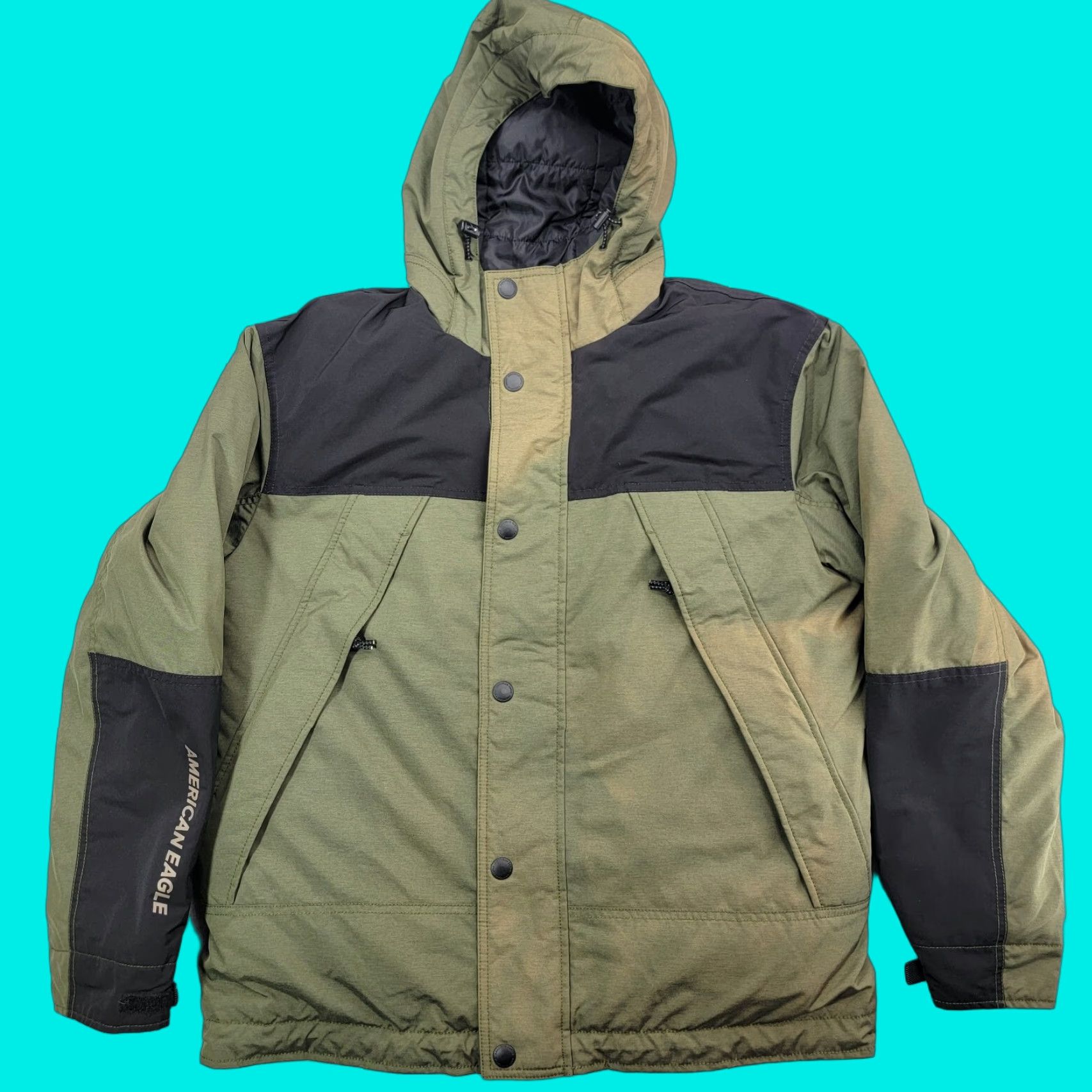 American Eagle Outfitters American Eagle Outfitters Jacket Hooded Quilted 3-in-1 Outerwear Size M Green Black Mens Size US M / EU 48-50 / 2 - 1 Thumbnail