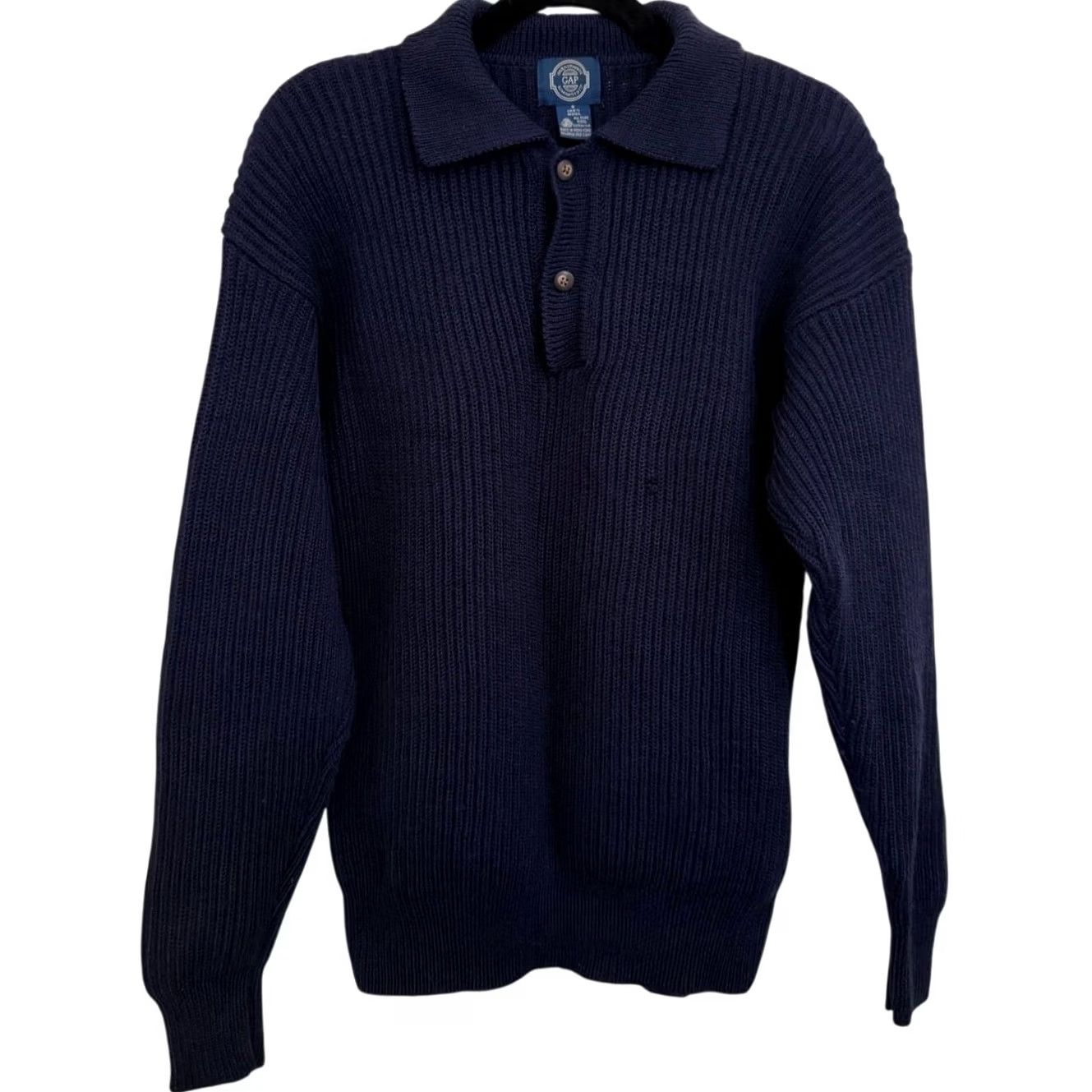 Gap VINTAGE Gap Polo Knit Long Sleeve Navy Blue Wool Oversized Pullover S Men Small Size Size US S / EU 44-46 / 1 - 2 Thumbnail