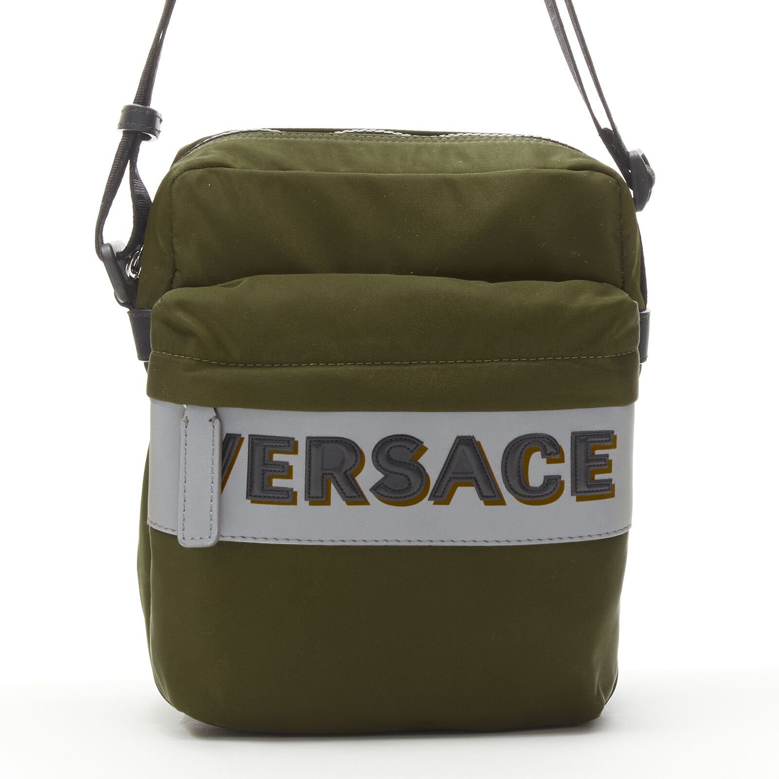 Versace new VERSACE reflective logo green nylon Greca strap crossbody messenger bag Size ONE SIZE - 1 Thumbnail