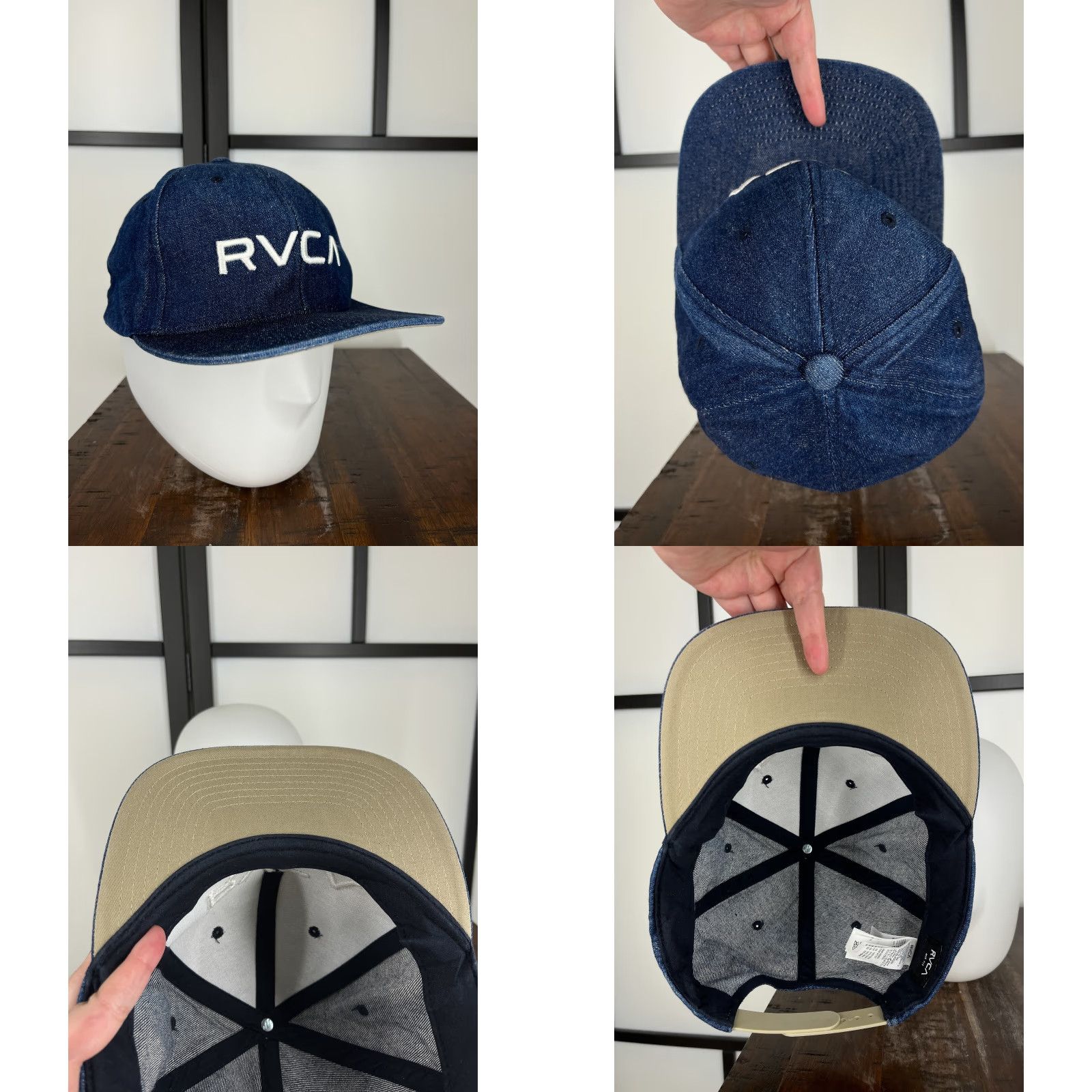 RVCA RVCA Hat Cap Snap Back Adult One Size Blue Denim Look Embroidered Skate Beach Men's Casual Adjustable 90s Theme Size ONE SIZE - 8 Thumbnail