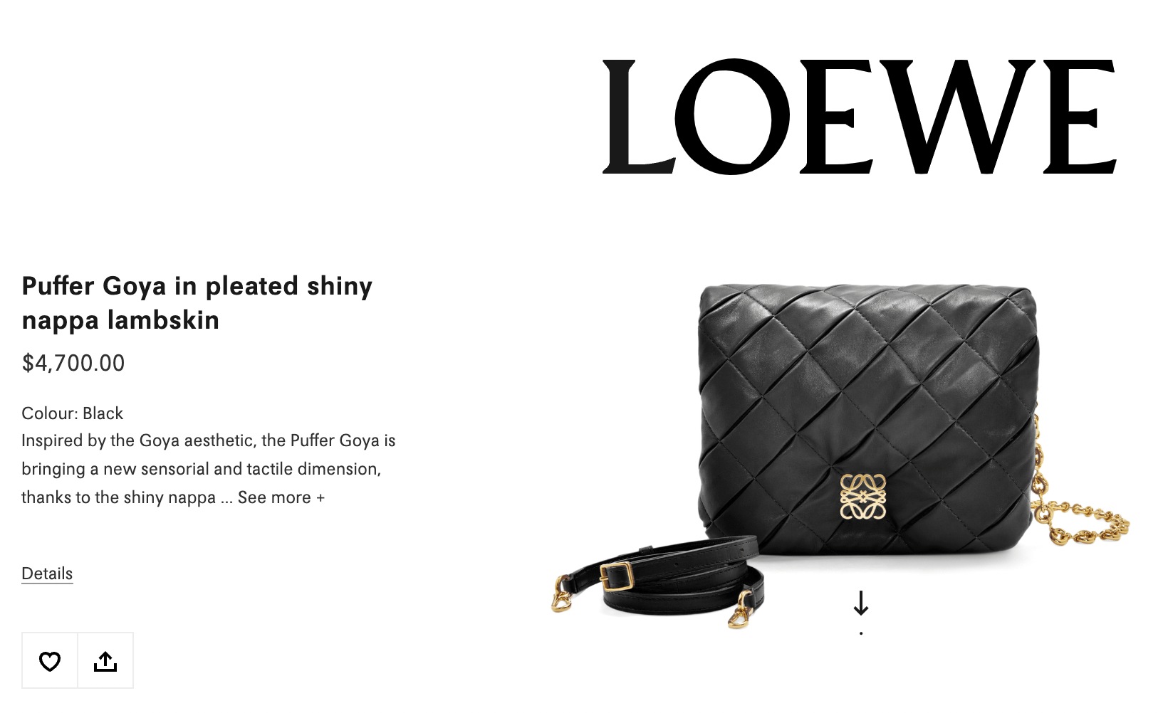 Loewe *NEW* GOYA LEATHER PUFFER PLEATED BAG BLACK $4,700 Size ONE SIZE - 5 Thumbnail