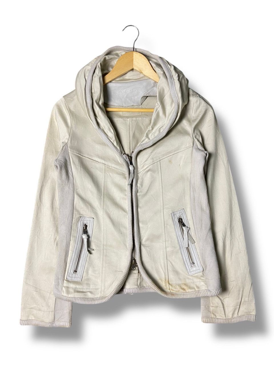 Japanese Brand B.R.U.S.H Canvas Leather Hidden Hooded Crop Jacket (142) Size US XXS / EU 40 - 1 Thumbnail
