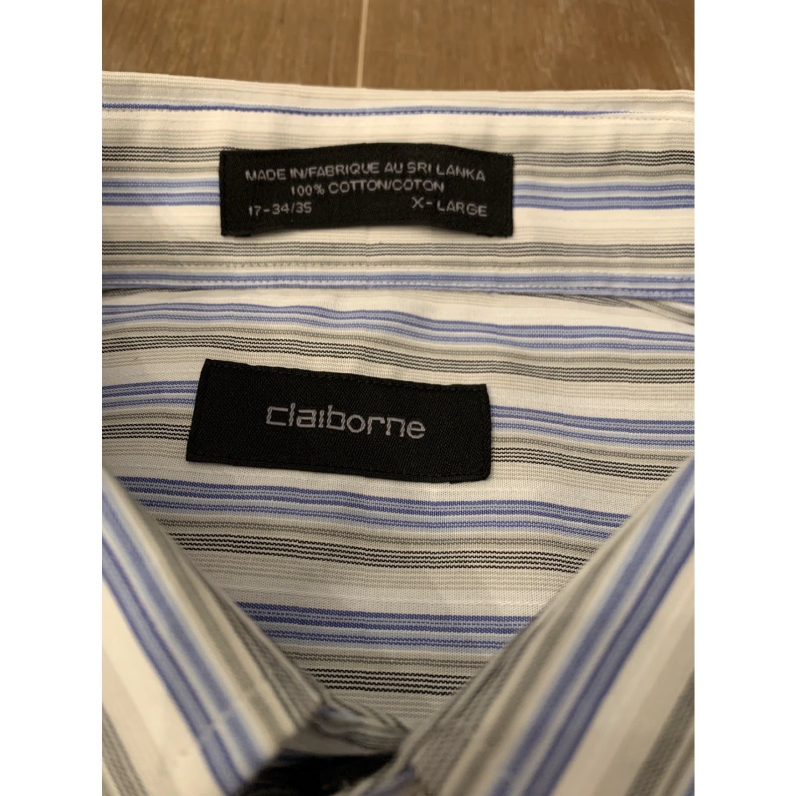 Liz Claiborne CLAIBORNE SHIRT Button-Down Long Sleeve Adult XL Grey Blue Stripe Multi-Color Cotton Blend NWT Button-Up Regular Fit Men Size US XL / EU 56 / 4 - 3 Thumbnail