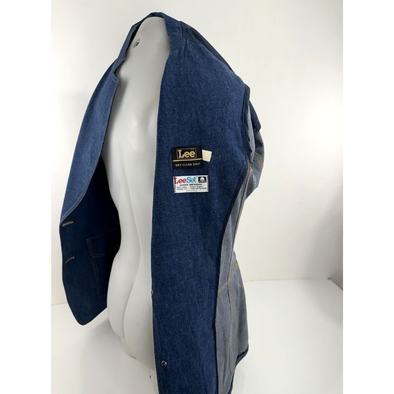 Lee LEE Denim Blazer Belted Vintage 38 Long Blue Cotton Men Muted 90s Jacket Womens? Size 38R - 7 Thumbnail