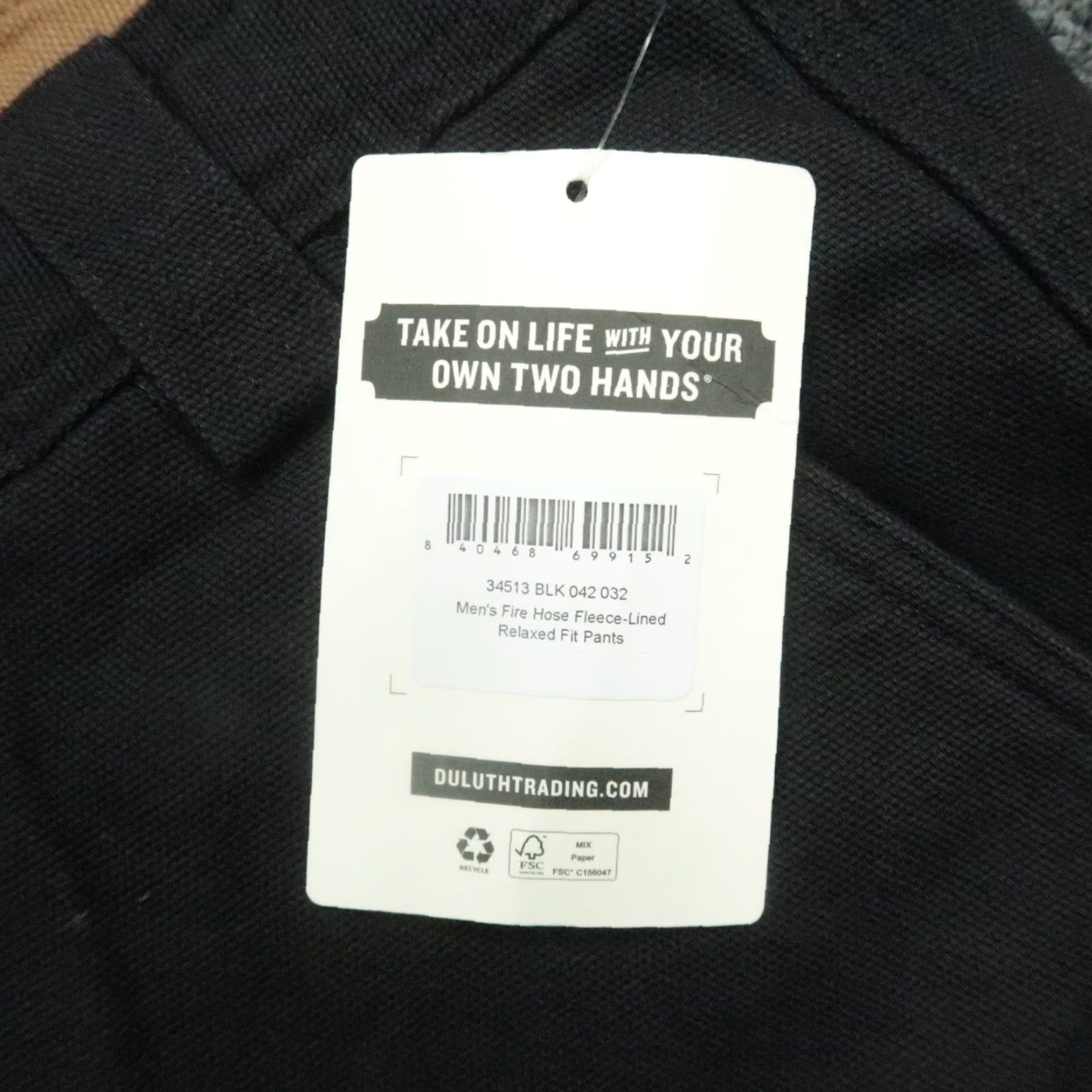 Duluth Trading Pants Men 42x32 Black Fire Hose Cargo Workwear NWT Denim Cotton Pockets Lined 42 in Inseam 32 in Regular Vintage: No Mens