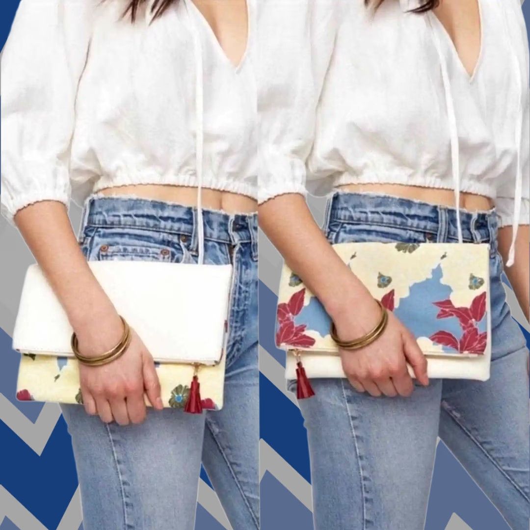 Rachel Pally VINTAGE RACHEL PALLY ANTHROPOLOGIE Floral Leather Reversible Clutch Bag Purse Wallet Women Cream White Cloth Reversible Clutch Non smoking USED ONCE Size ONE SIZE - 1 Thumbnail