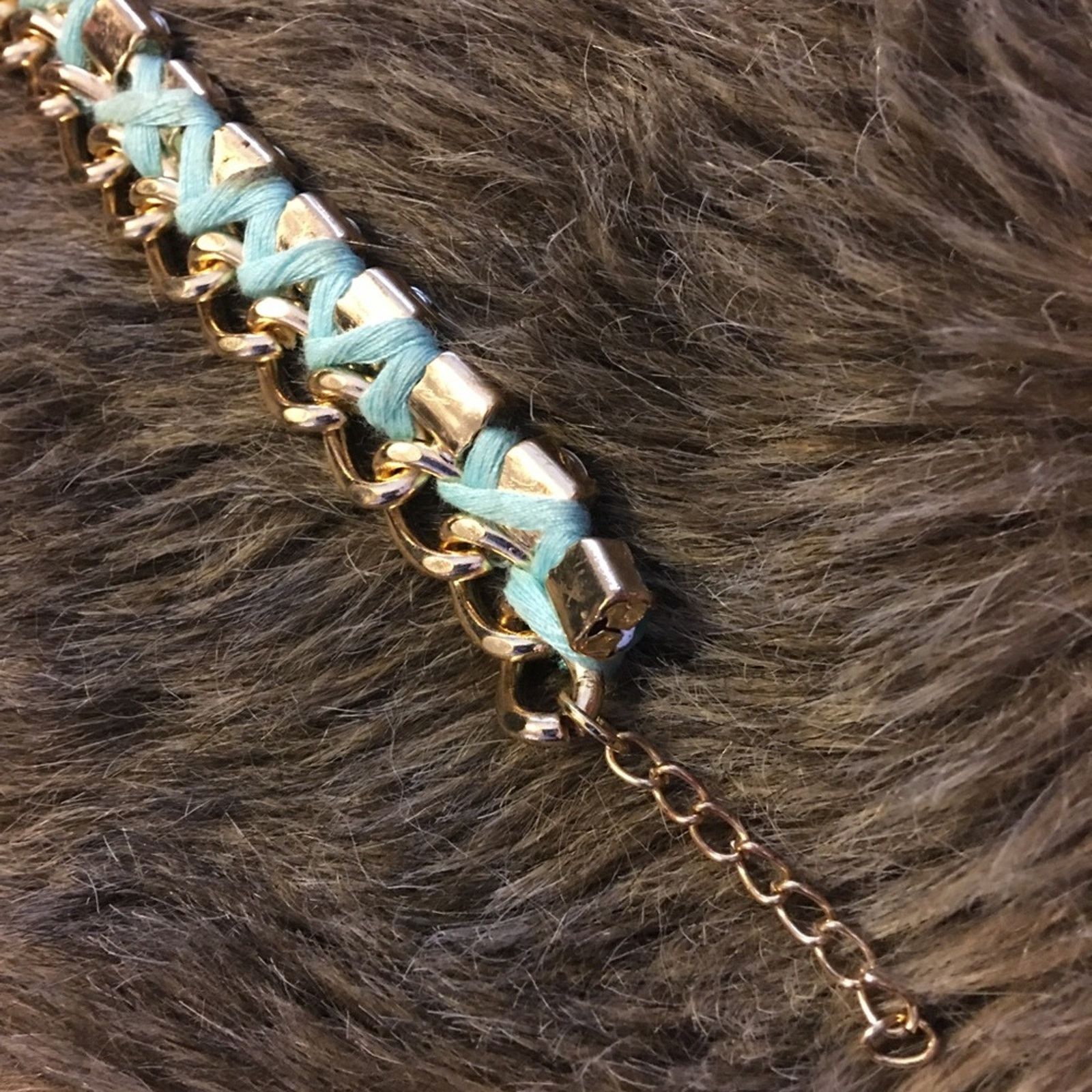 Vintage Vintage aqua glass stone gold chain link bracelet Size ONE SIZE - 10 Thumbnail