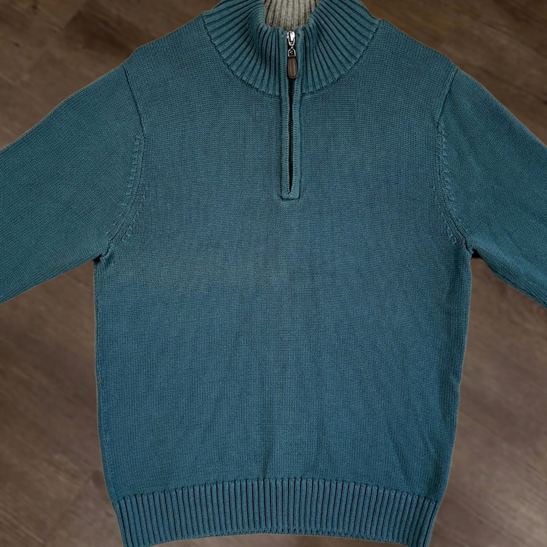 Vintage L.L. Bean Sweater Pullover Men Small Teal Long Sleeve 1/4 Zip Outdoor Casual Knit Mock Neck Regular Size S Mens Warm Breathable Solid 100% Cotton Size US S / EU 44-46 / 1 - 1 Thumbnail