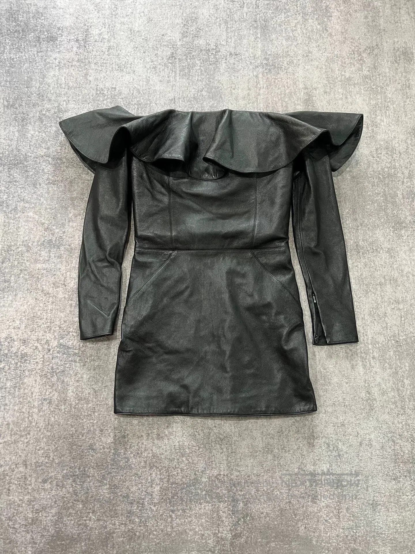 Saint Laurent Paris black leather ruffled dress by saint laurent. Size S / US 4 / IT 40 - 1 Thumbnail